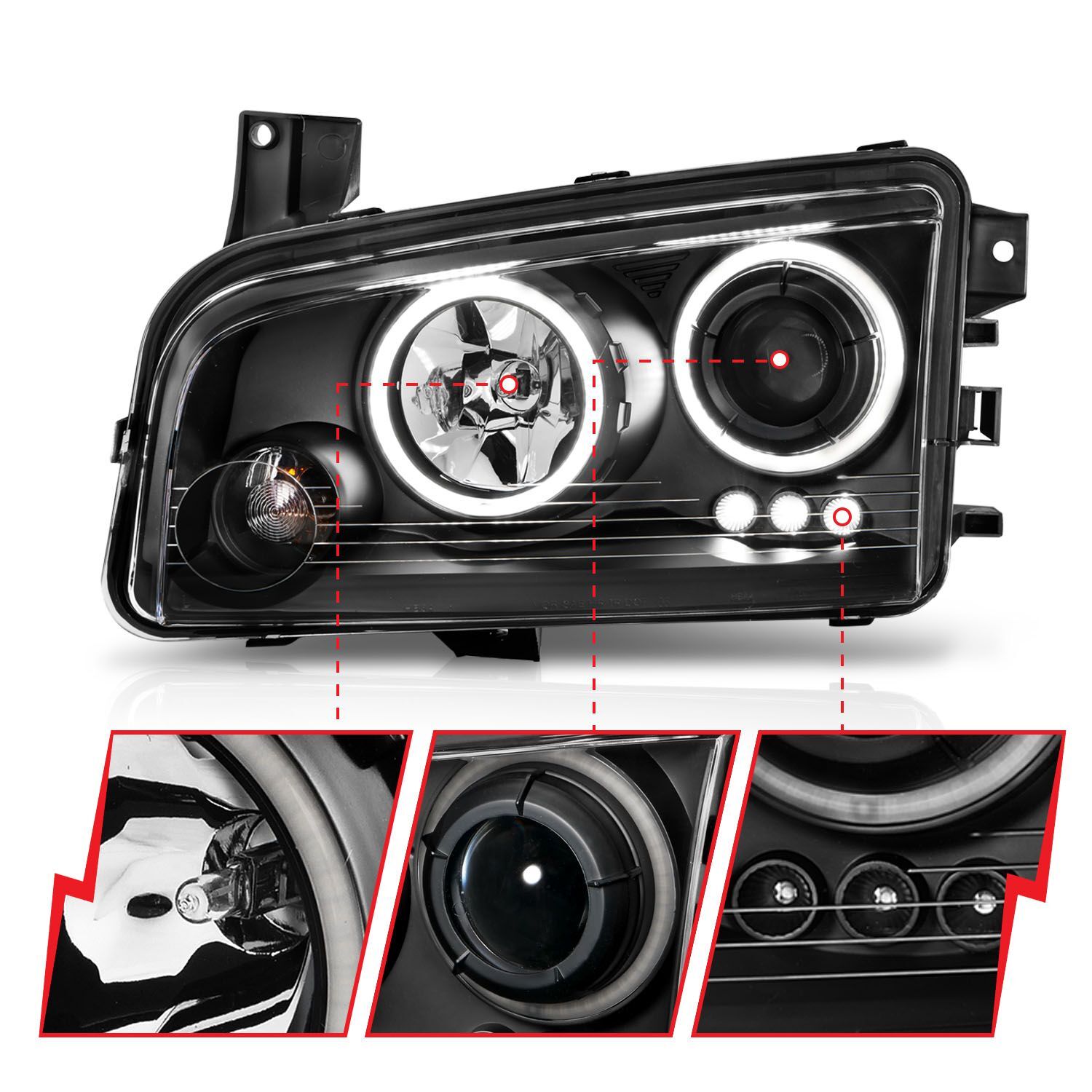 2006-2010 Dodge Charger Anzo Projector Headlights W/ Halo Chrome (SMD LED)