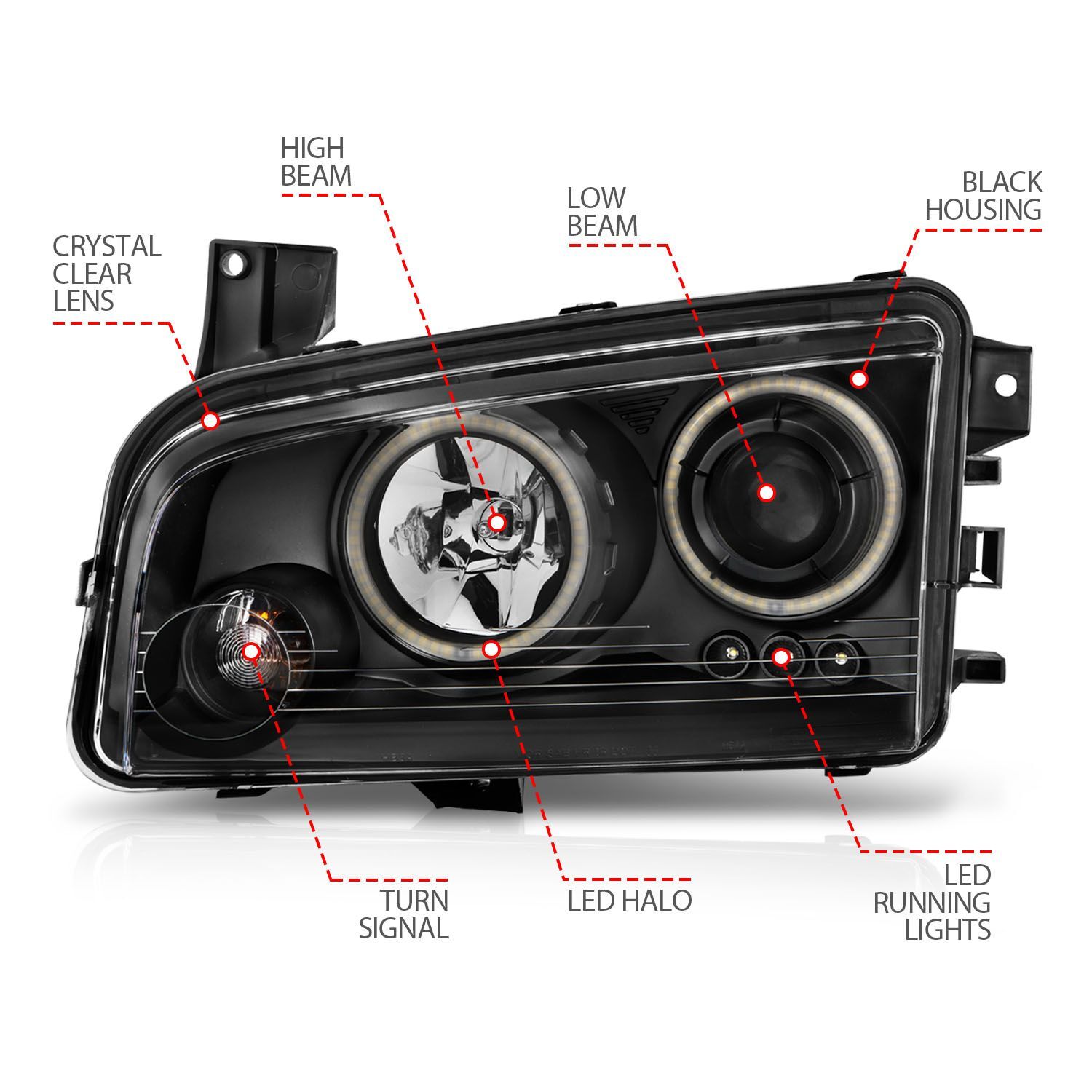 2006-2010 Dodge Charger Anzo Projector Headlights W/ Halo Chrome (SMD LED)