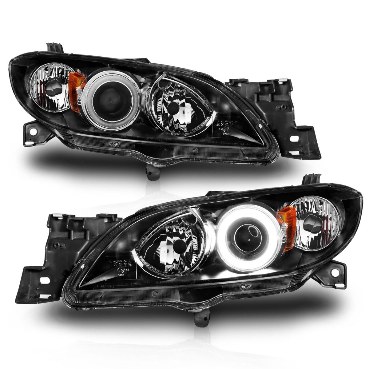 2004-2008 Mazda 3 4DR Anzo Projector Headlights W/ Halo Black (SMD LED)