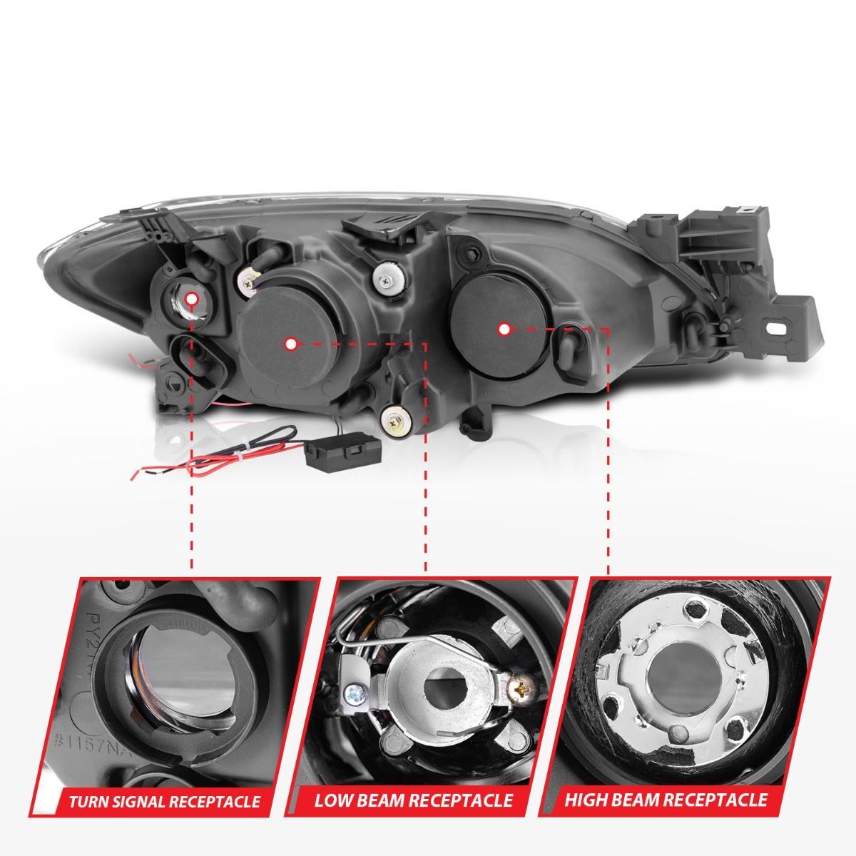 2004-2008 Mazda 3 4DR Anzo Projector Headlights W/ Halo Black (SMD LED)