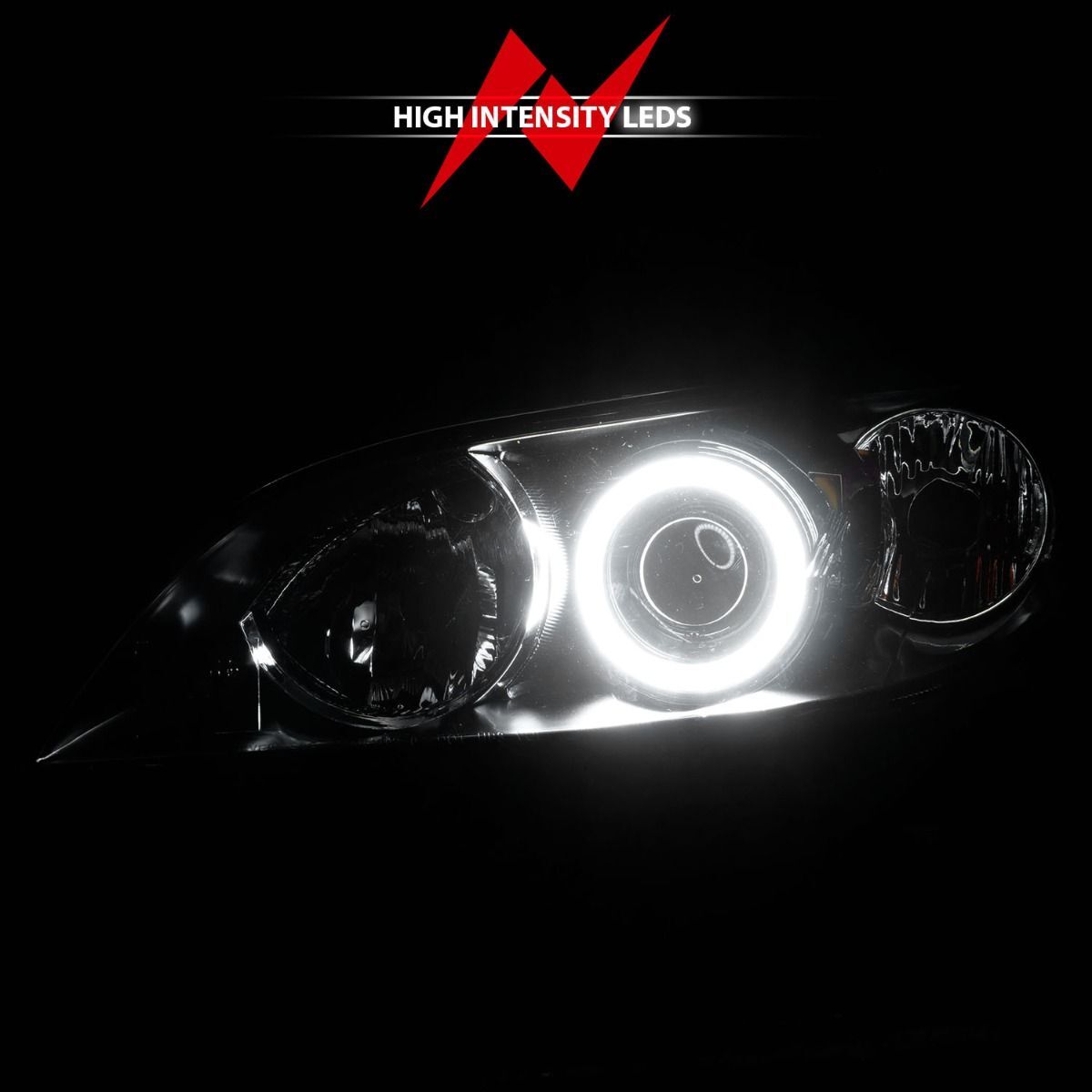 2004-2008 Mazda 3 4DR Anzo Projector Headlights W/ Halo Black (SMD LED)