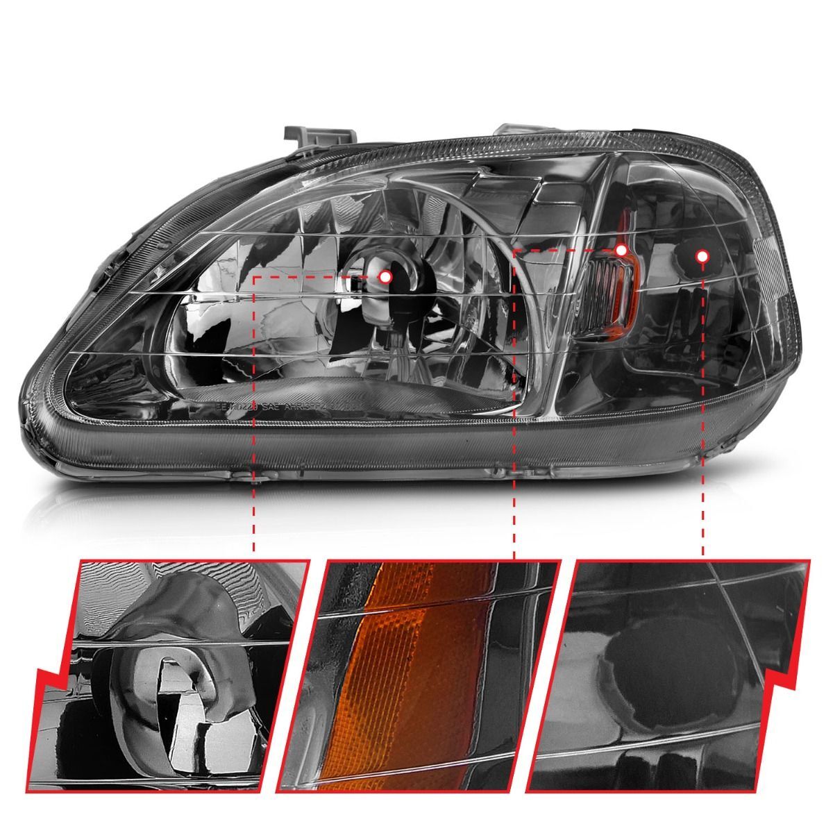 1999-2000 Honda Civic Anzo Crystal Headlights Gun-Metal Gray