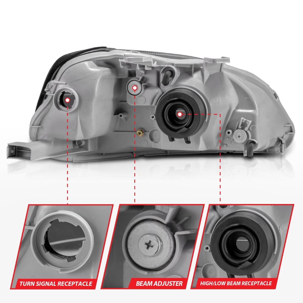 1999-2000 Honda Civic Anzo Crystal Headlights Gun-Metal Gray
