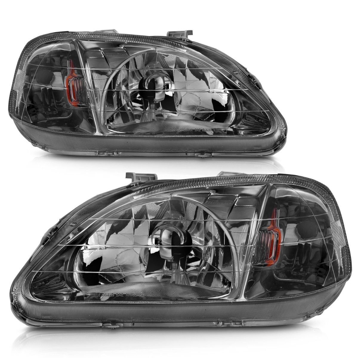 1999-2000 Honda Civic Anzo Crystal Headlights Gun-Metal Gray