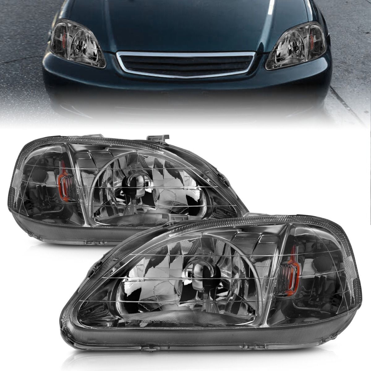 1999-2000 Honda Civic Anzo Crystal Headlights Gun-Metal Gray - 121234