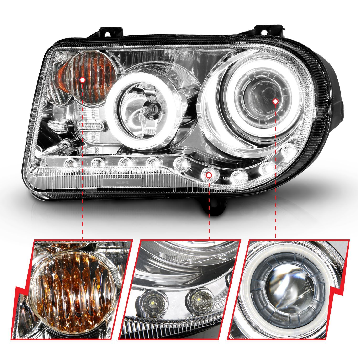 2005-2010 Chrysler 300 C Anzo Projector Headlights W/ Halo Chrome (SMD LED) G2