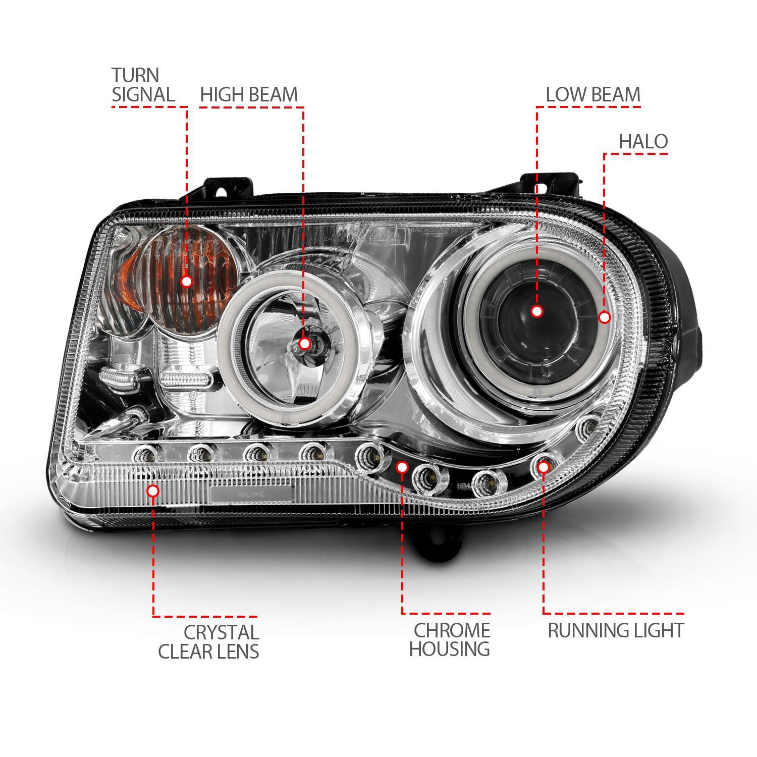 2005-2010 Chrysler 300 C Anzo Projector Headlights W/ Halo Chrome (SMD LED) G2