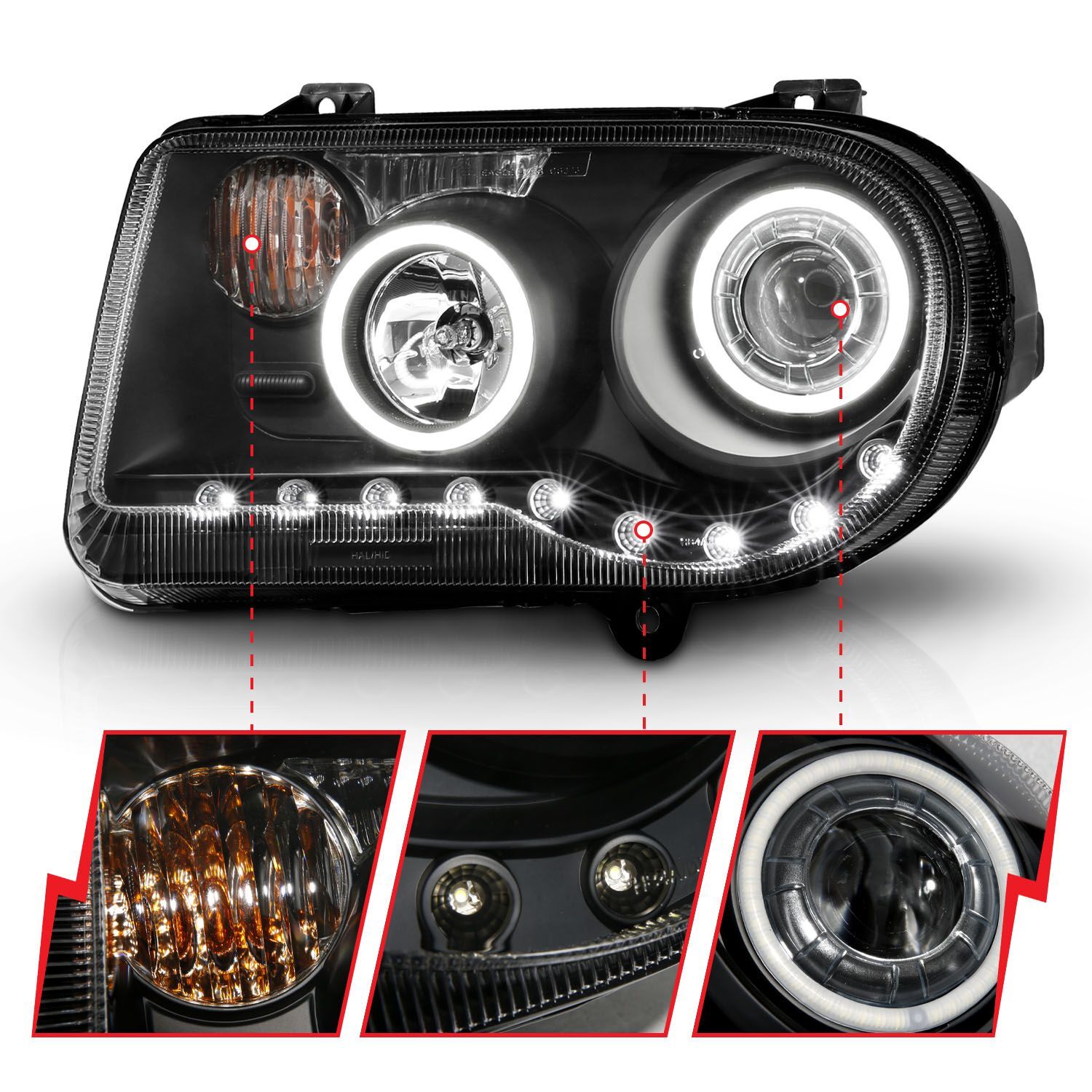 2005-2010 Chrysler 300 C Anzo Projector Headlights W/ Halo Black (SMD LED) G2