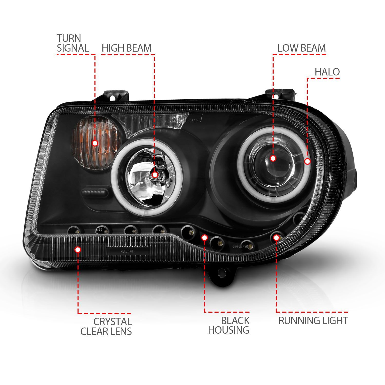 2005-2010 Chrysler 300 C Anzo Projector Headlights W/ Halo Black (SMD LED) G2