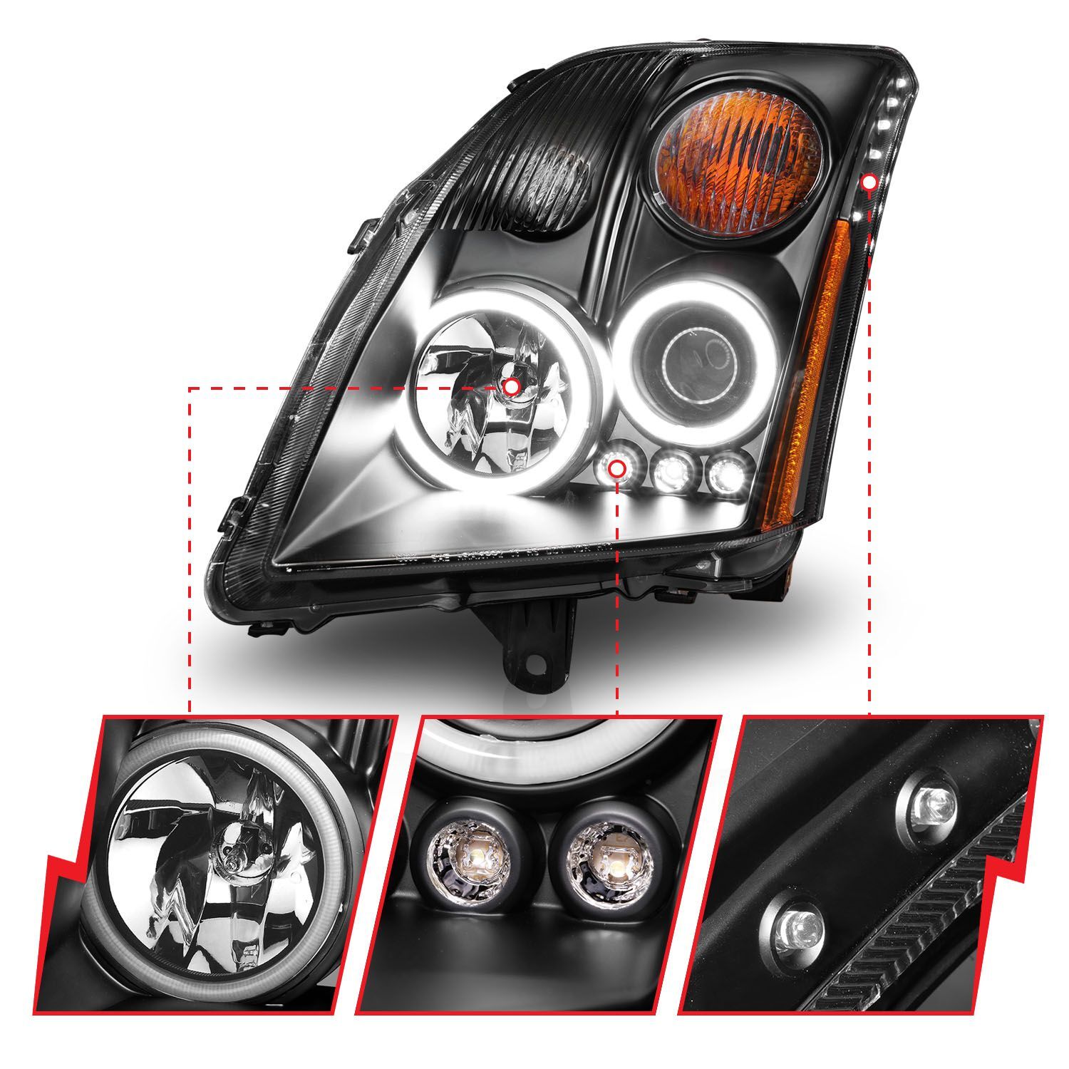 2007-2012 Nissan Sentra Anzo Projector Headlights Black