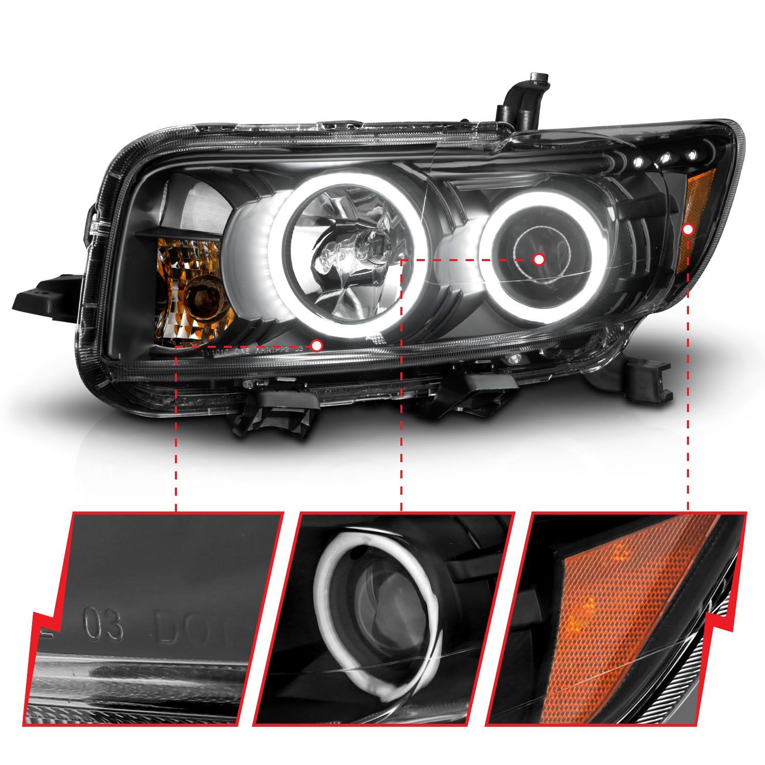 2008-2010 Scion xB Anzo Projector Headlights W/ Halo Black
