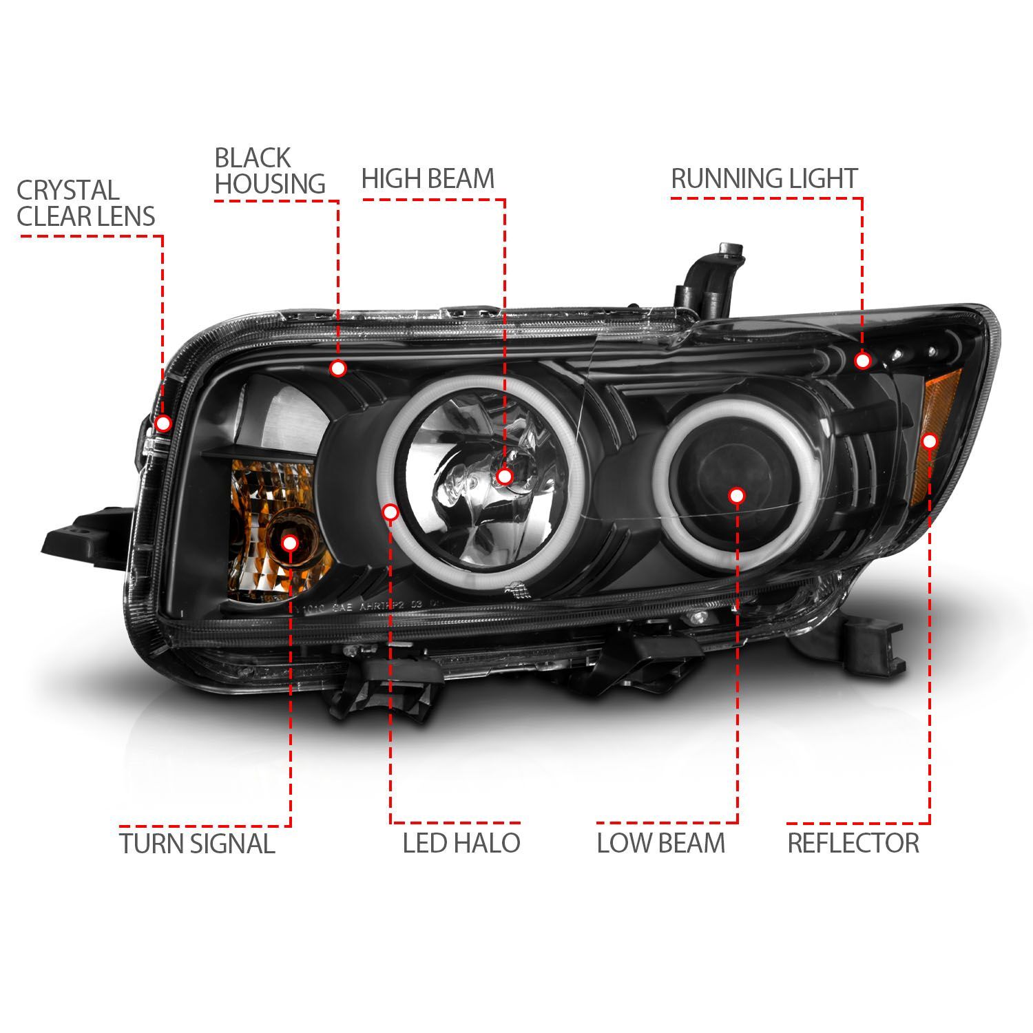 2008-2010 Scion xB Anzo Projector Headlights W/ Halo Black