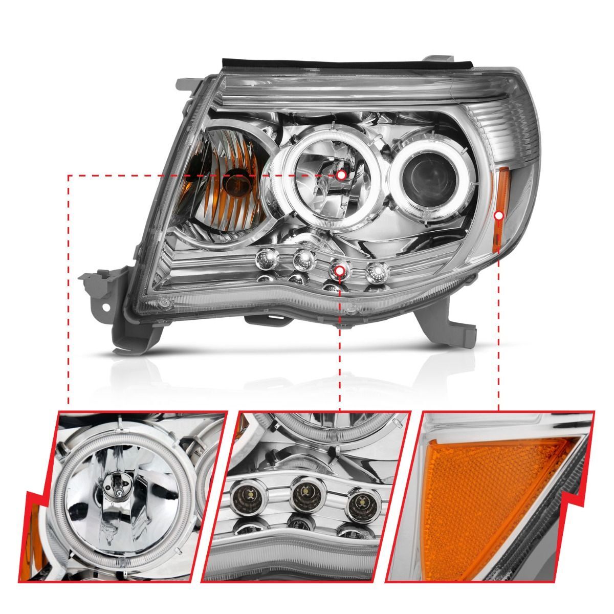 2005-2011 Toyota Tacoma Anzo Projector Headlights W/ Halos Chrome
