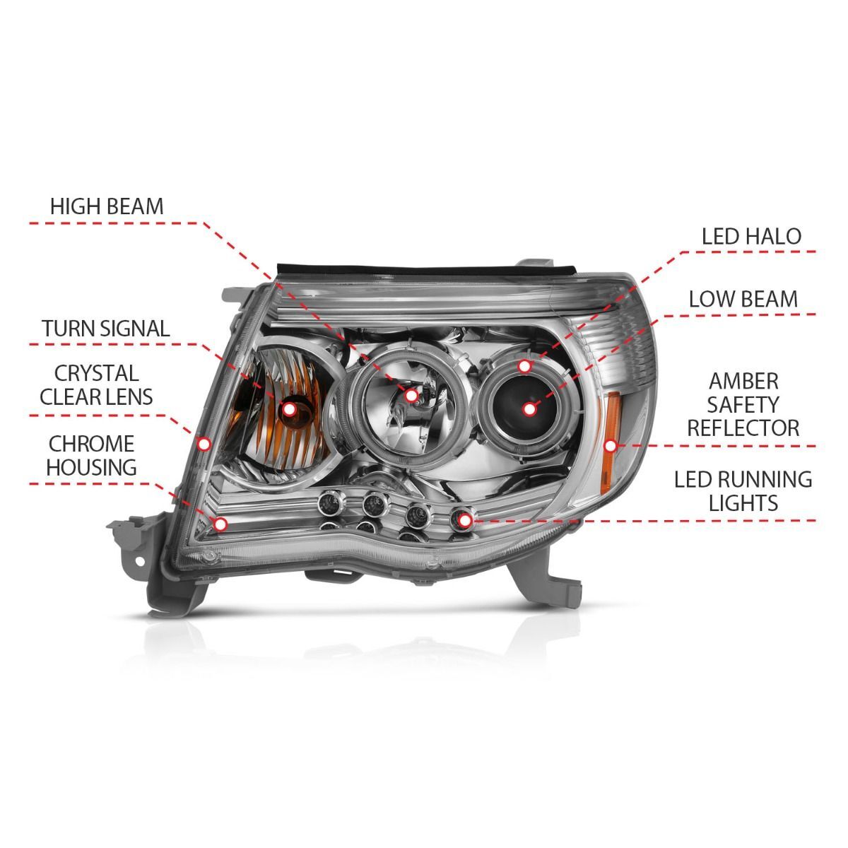 2005-2011 Toyota Tacoma Anzo Projector Headlights W/ Halos Chrome