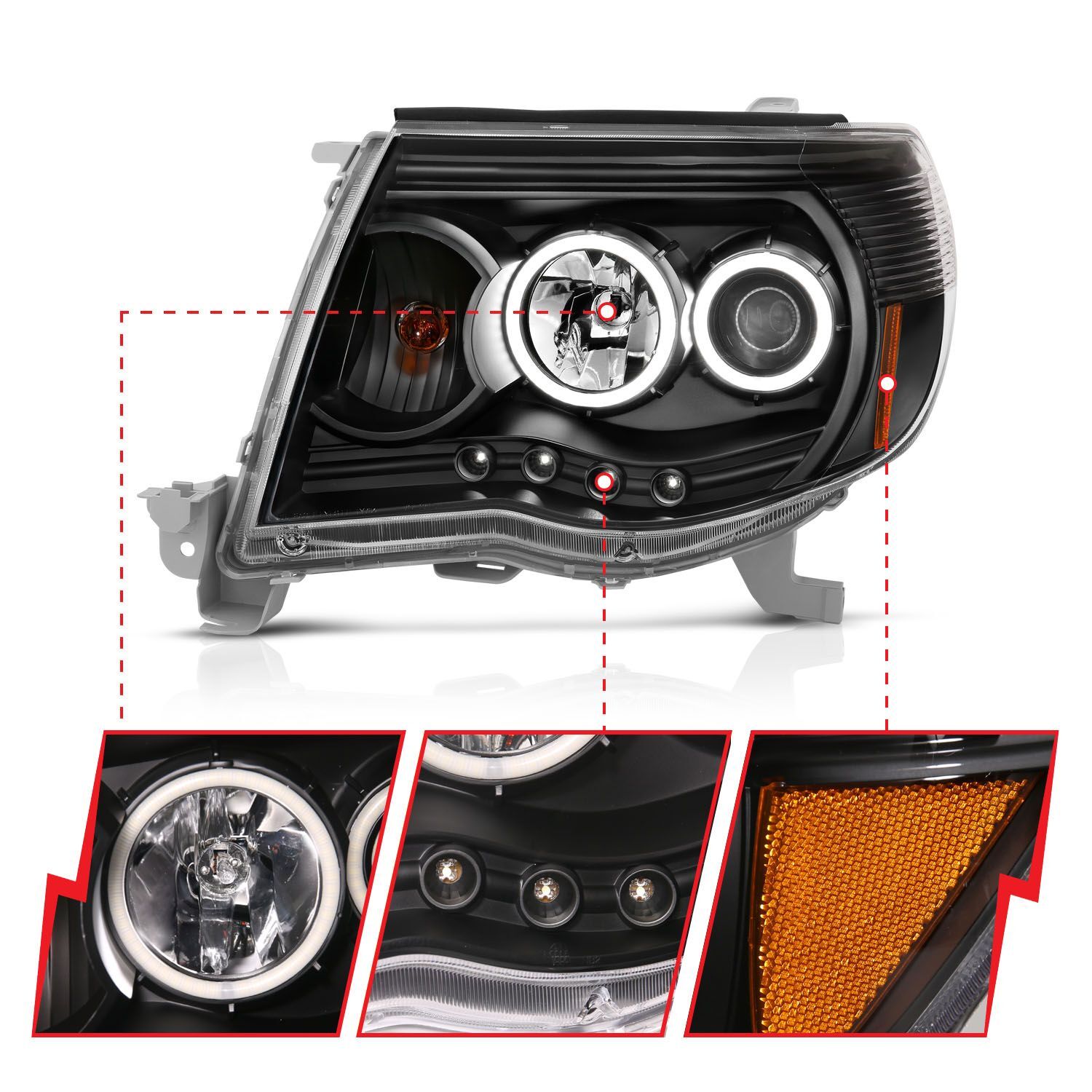 2005-2011 Toyota Tacoma Anzo Projector Headlights W/ Halo Black