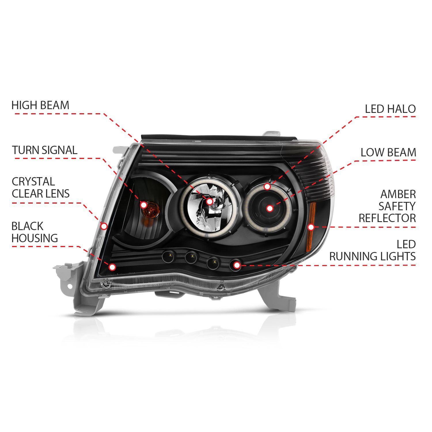 2005-2011 Toyota Tacoma Anzo Projector Headlights W/ Halo Black