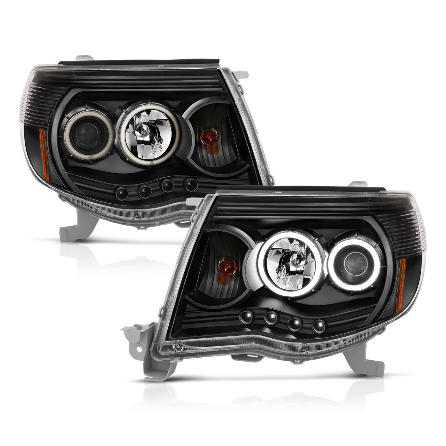 2005-2011 Toyota Tacoma Anzo Projector Headlights W/ Halo Black - 121282