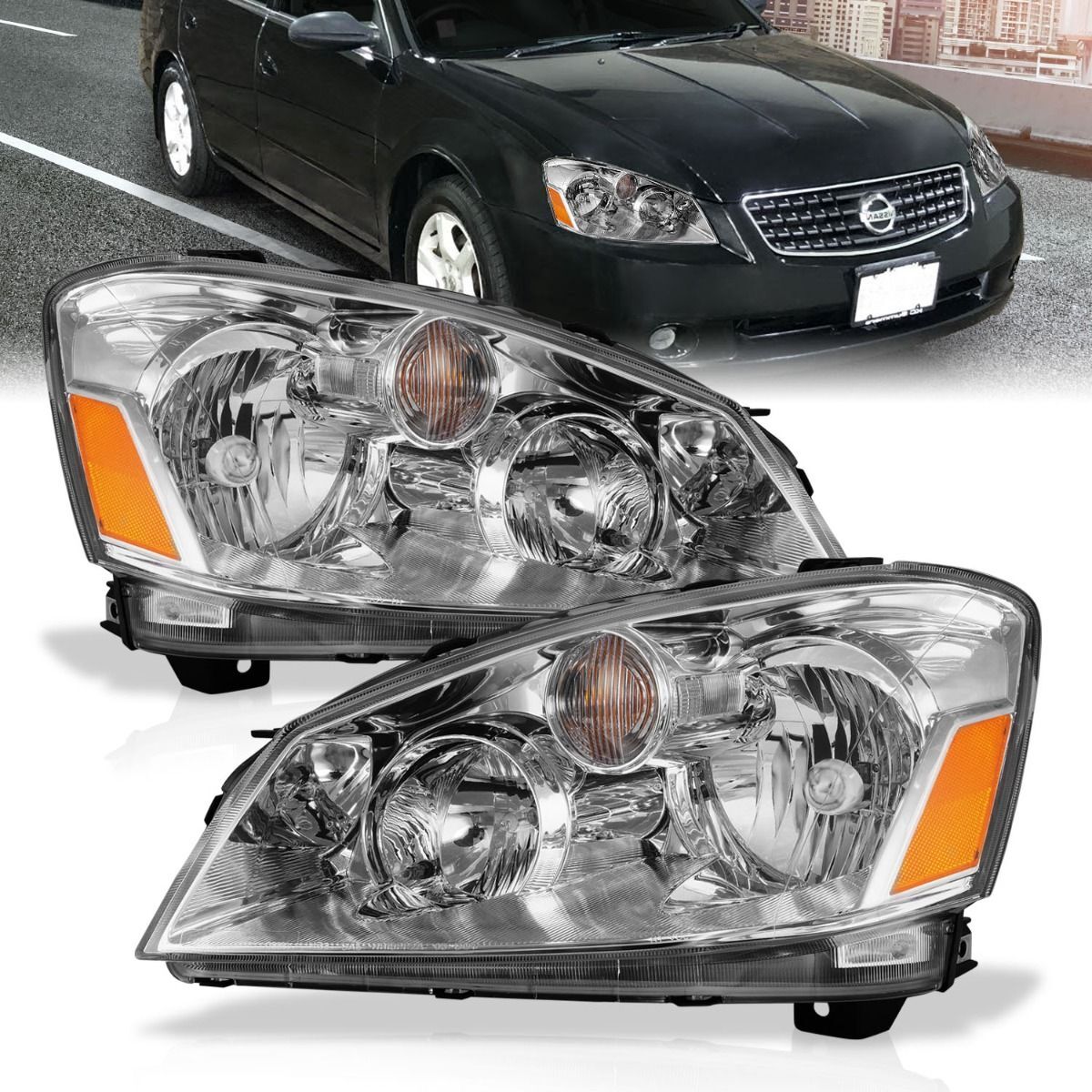 2005-2006 Nissan Altima Anzo Crystal Headlights Chrome - 121294