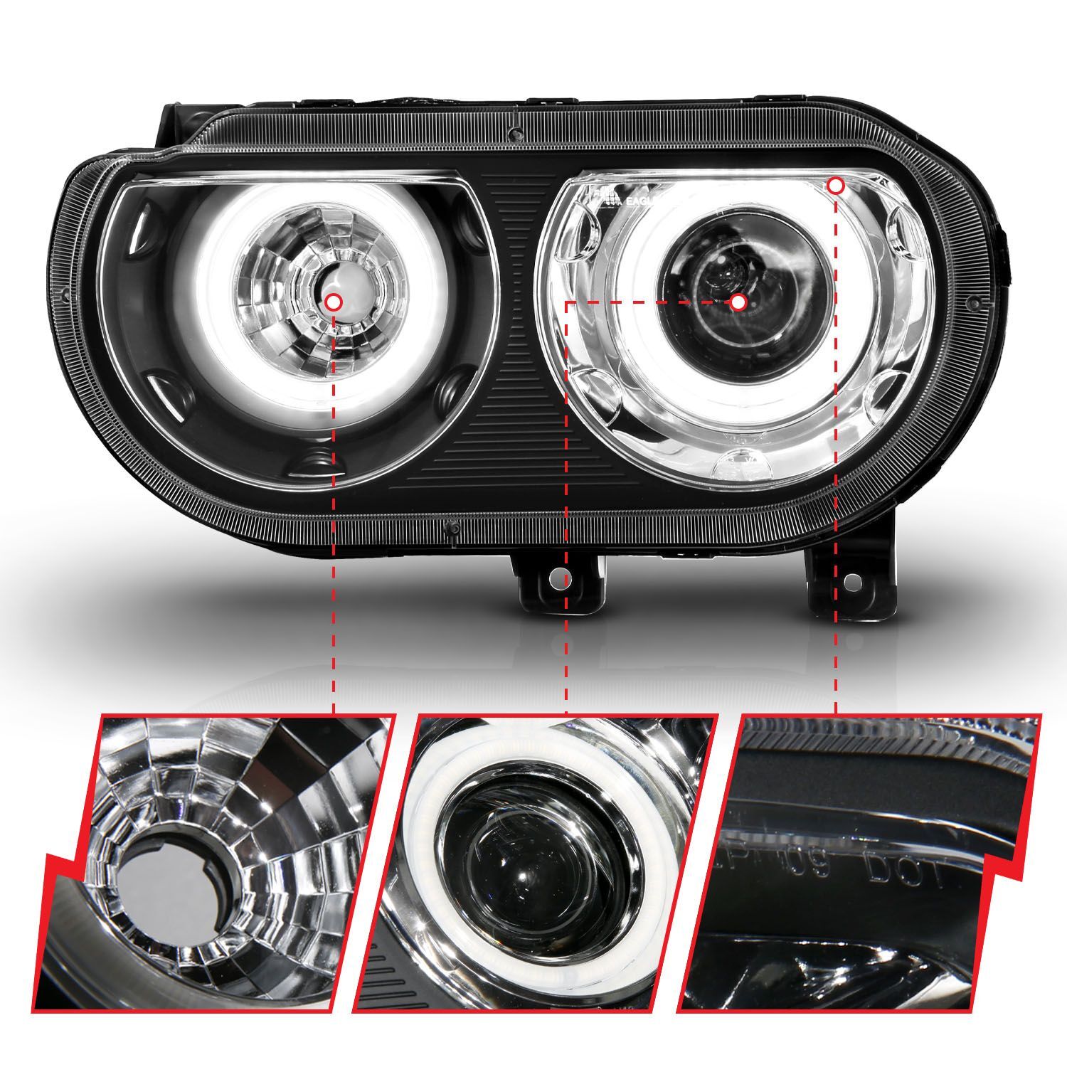 2008-2014 Dodge Challenger Anzo Projector Headlights W/ Halo Black (SMD LED)