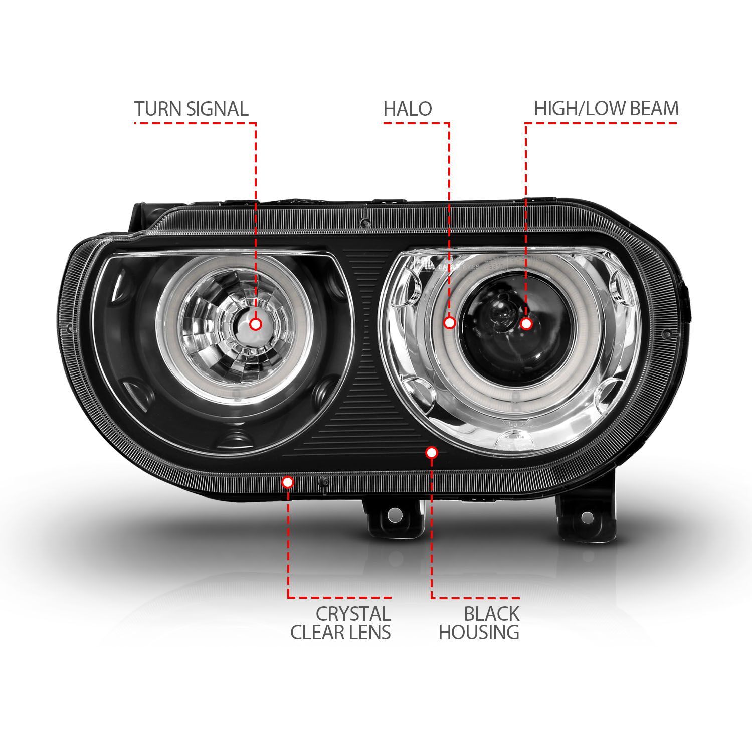 2008-2014 Dodge Challenger Anzo Projector Headlights W/ Halo Black (SMD LED)