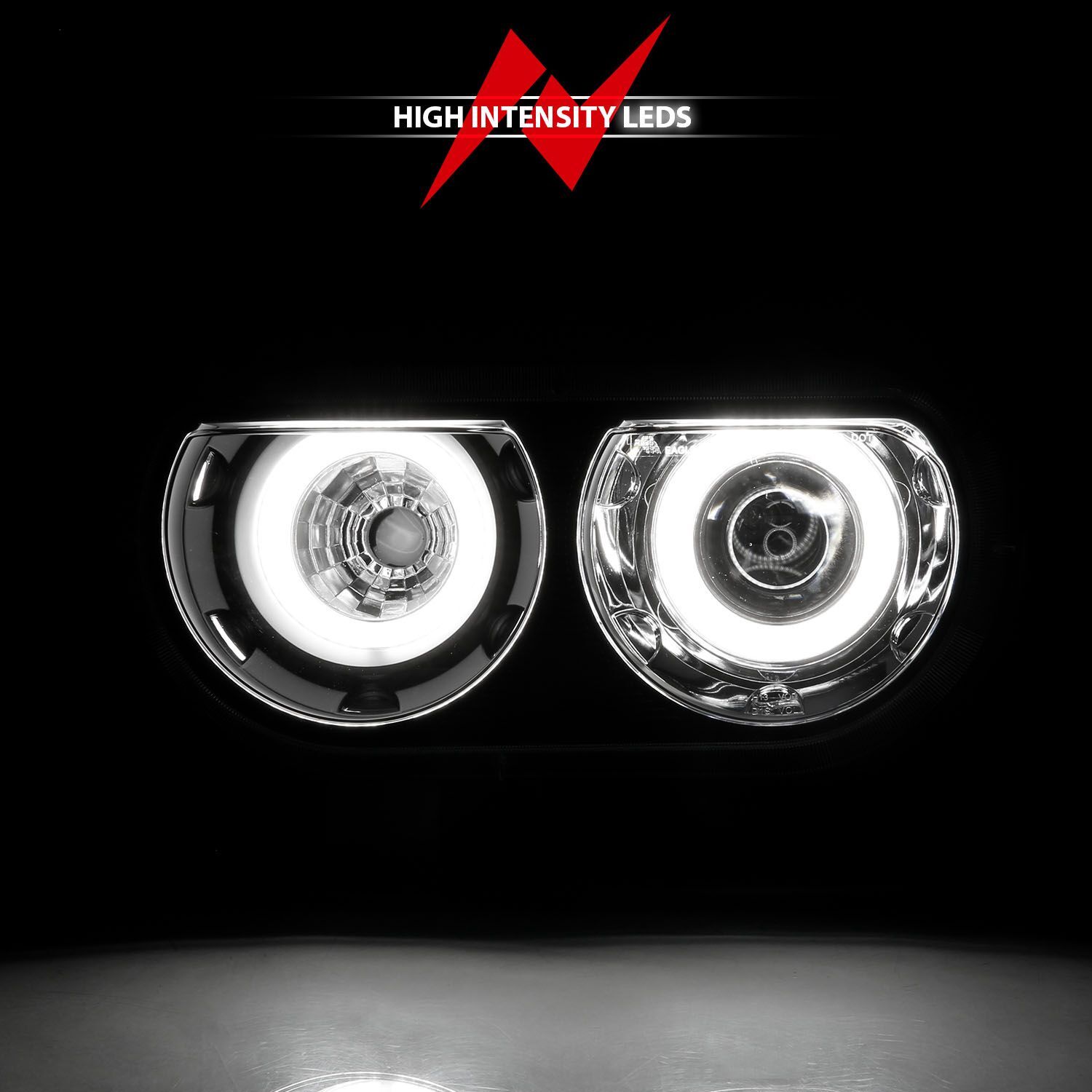 2008-2014 Dodge Challenger Anzo Projector Headlights W/ Halo Black (SMD LED)