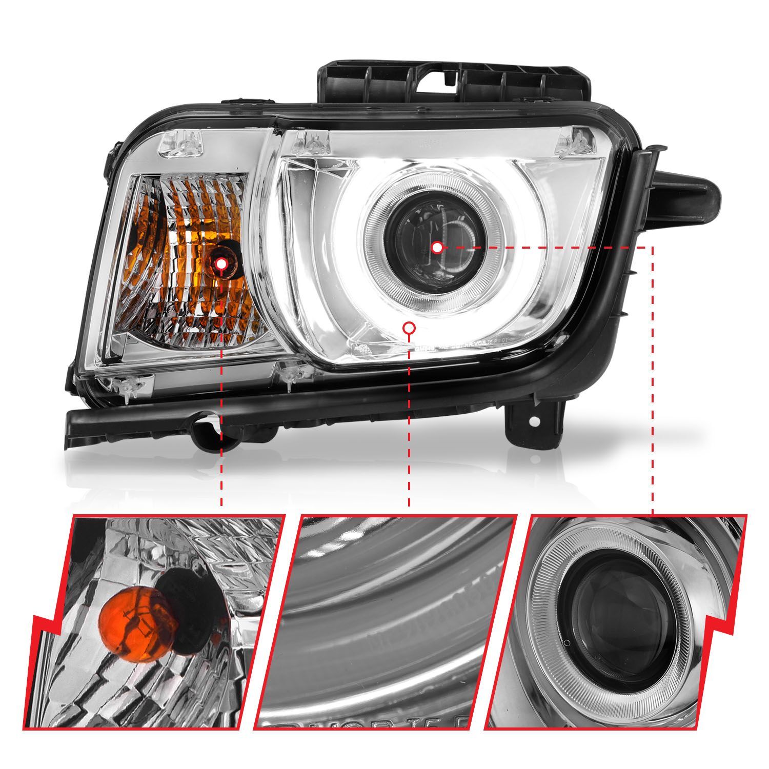 2008-2013 Chevrolet Camaro Anzo Projector Headlights W/ Halo Chrome (SMD LED)
