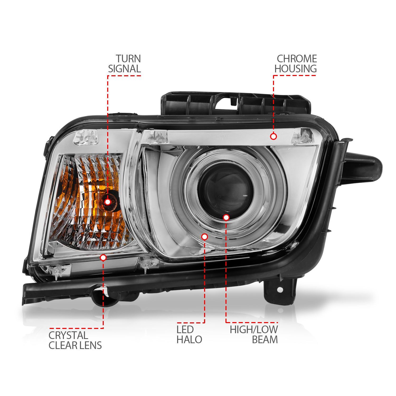 2008-2013 Chevrolet Camaro Anzo Projector Headlights W/ Halo Chrome (SMD LED)