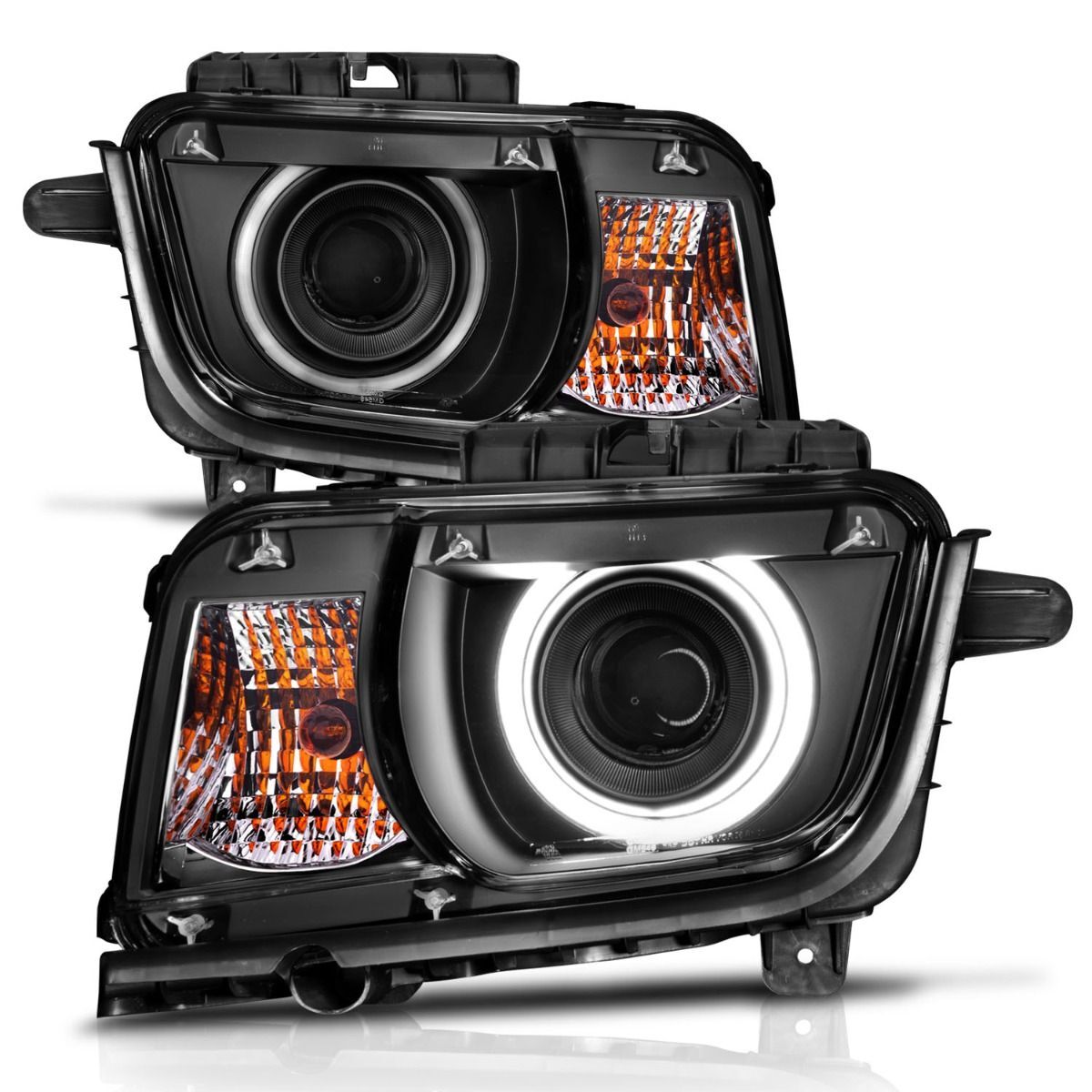 2010-2013 Chevrolet Camaro Anzo Projector Headlights W/ Halo Black (SMD LED)