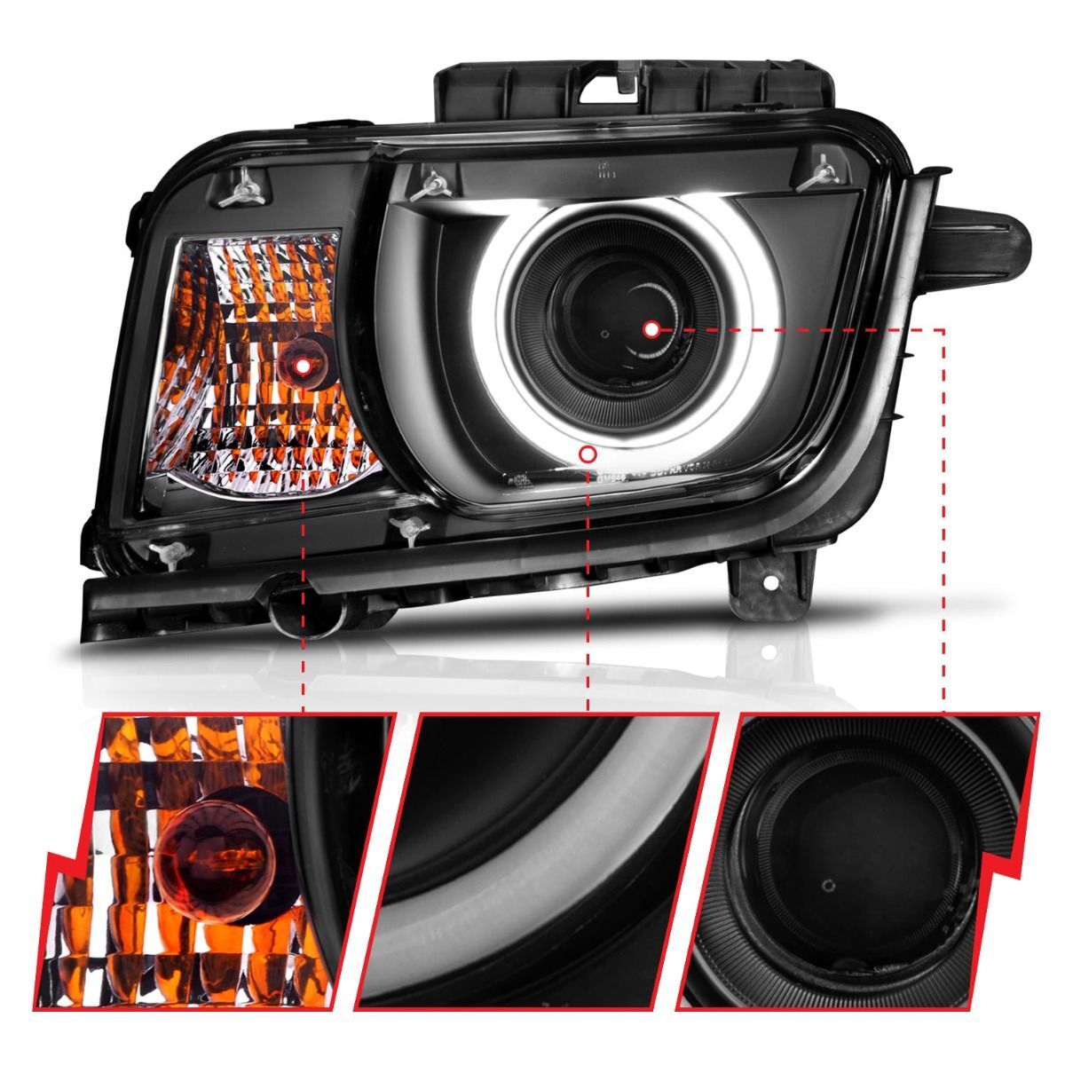 2010-2013 Chevrolet Camaro Anzo Projector Headlights W/ Halo Black (SMD LED)