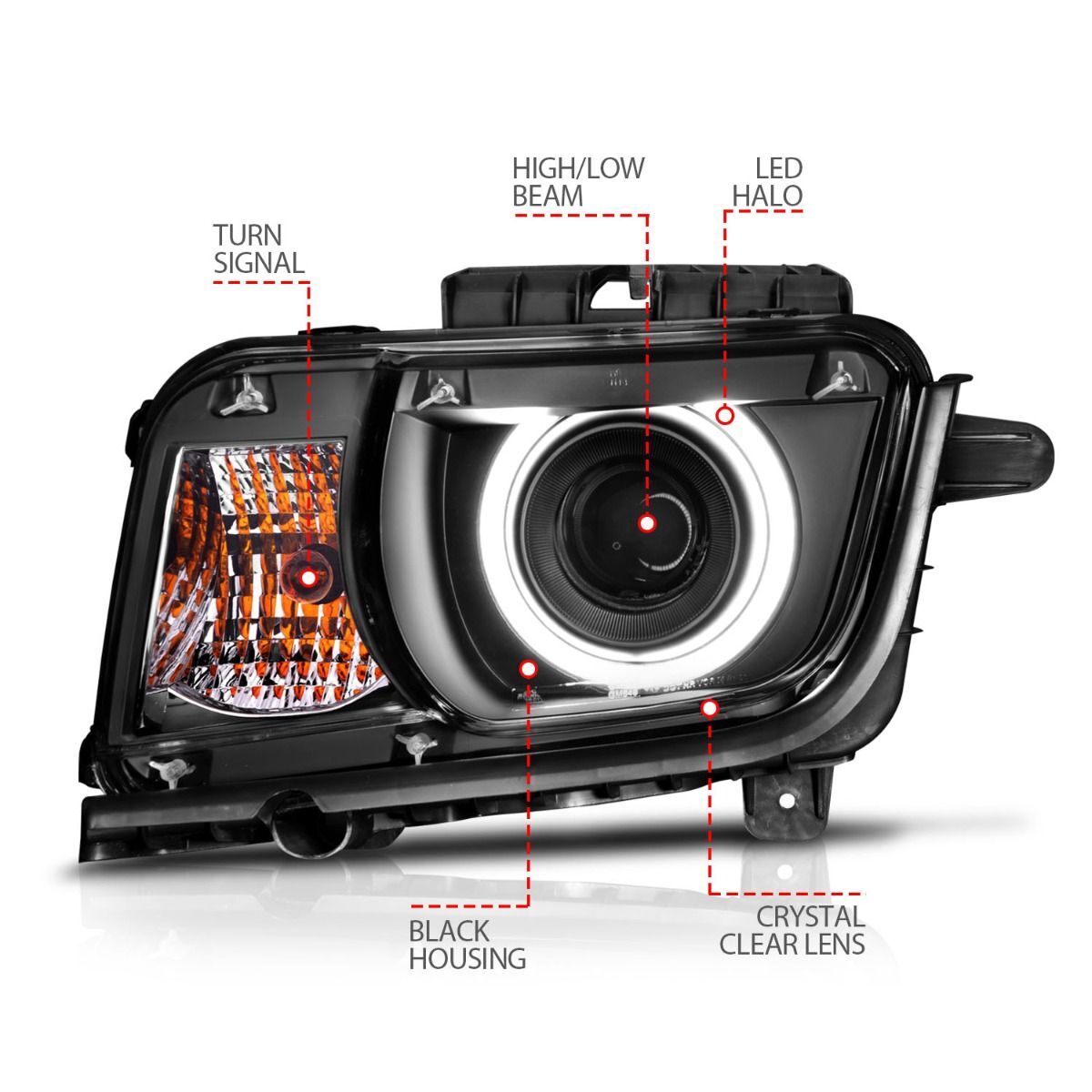 2010-2013 Chevrolet Camaro Anzo Projector Headlights W/ Halo Black (SMD LED)