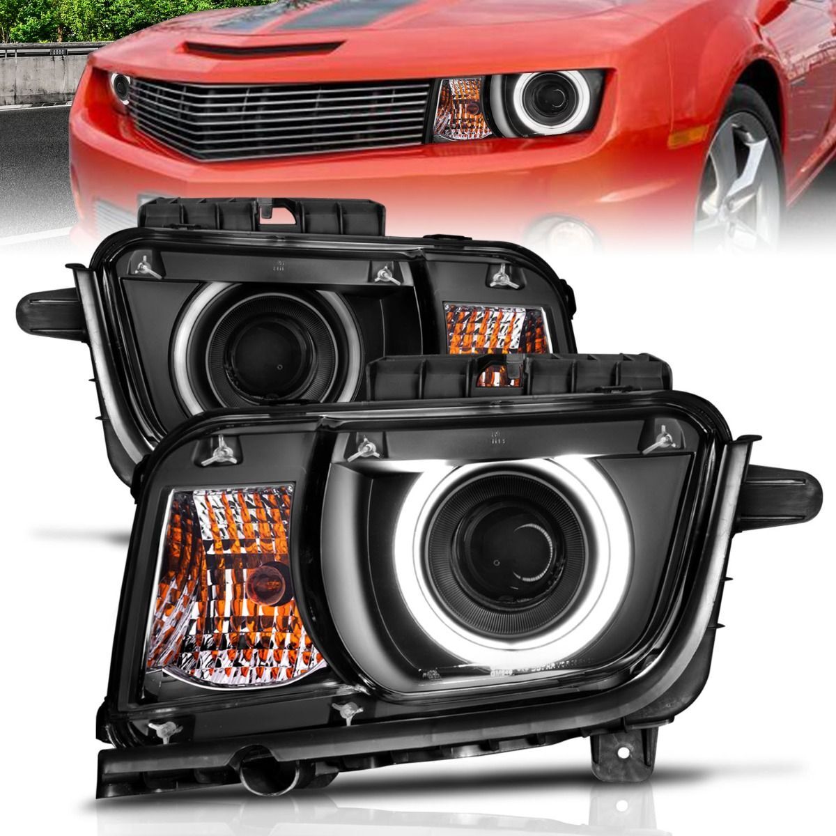 2010-2013 Chevrolet Camaro Anzo Projector Headlights W/ Halo Black (SMD LED) - 121312