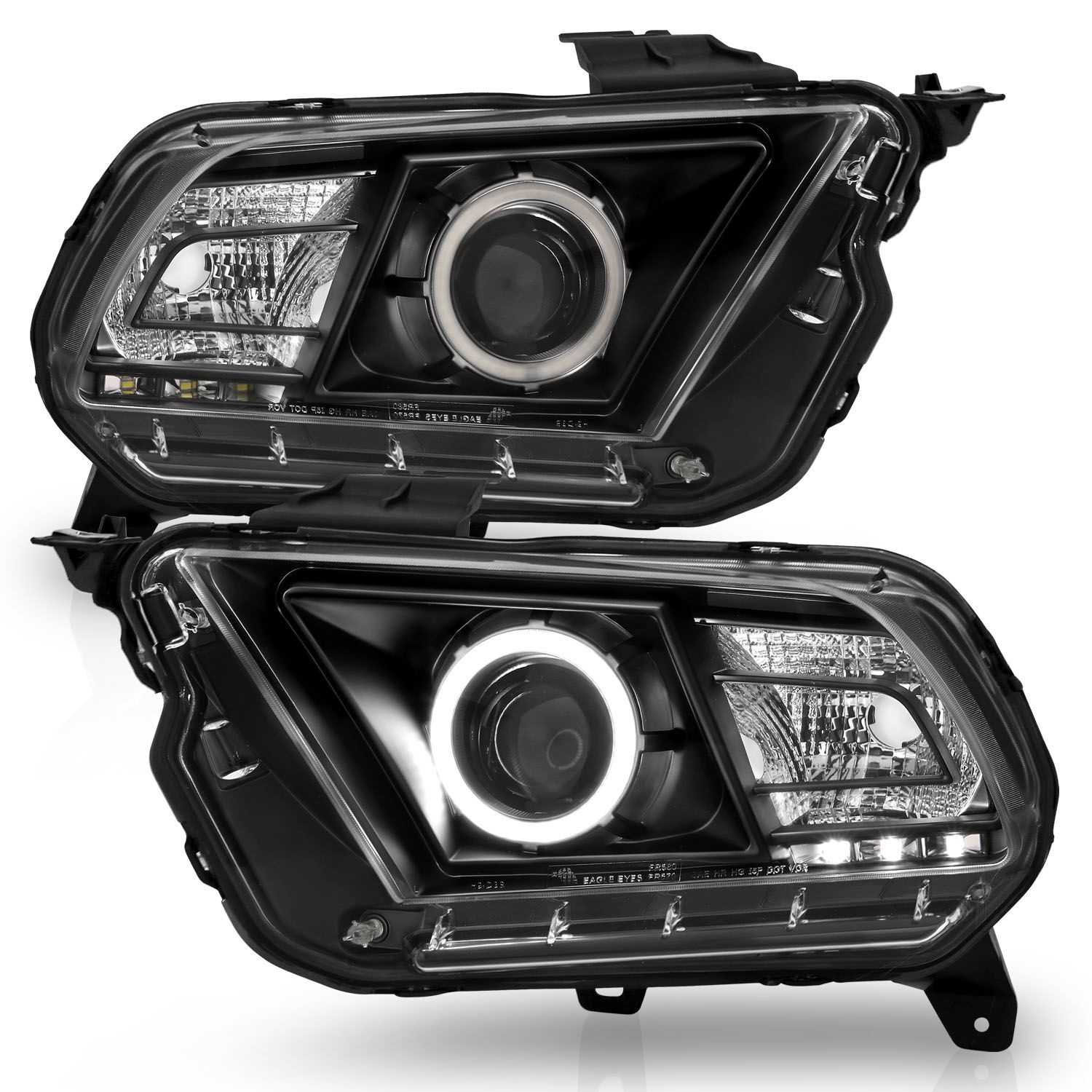 2010-2014 Ford Mustang Anzo Projector Headlights W/ Halo Black (SMD LED) - 121323