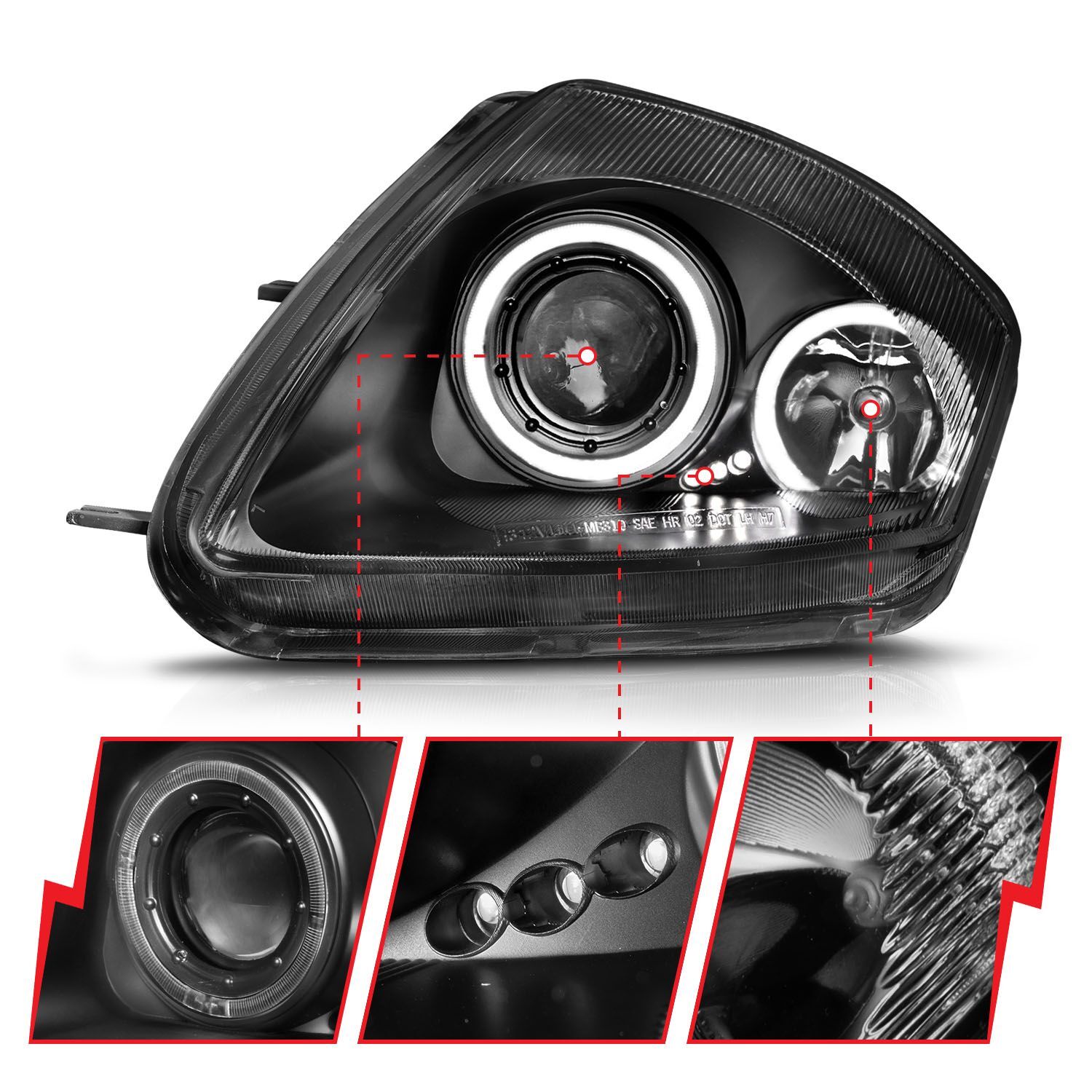 2000-2005 Mitsubishi Eclipse Anzo Projector Headlights W/ Halo Black