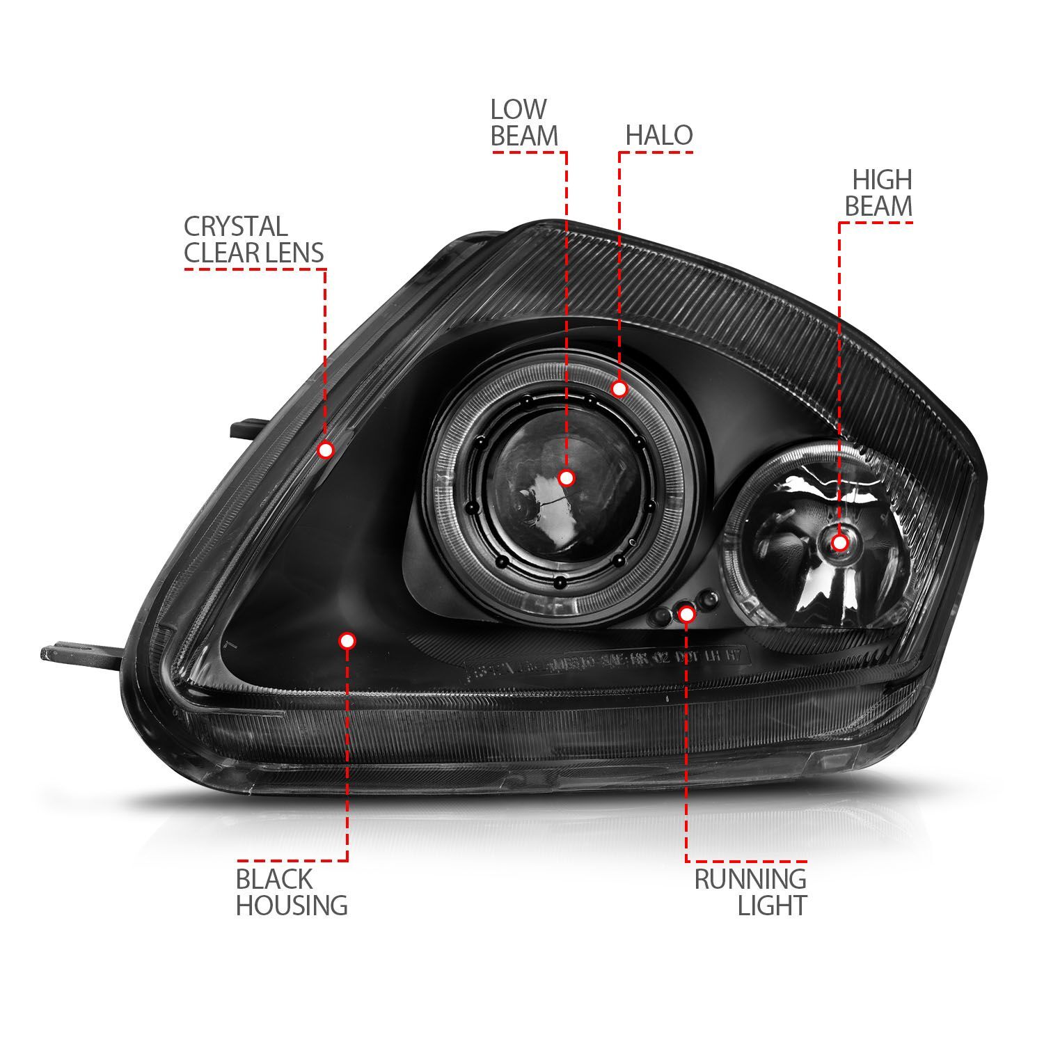 2000-2005 Mitsubishi Eclipse Anzo Projector Headlights W/ Halo Black