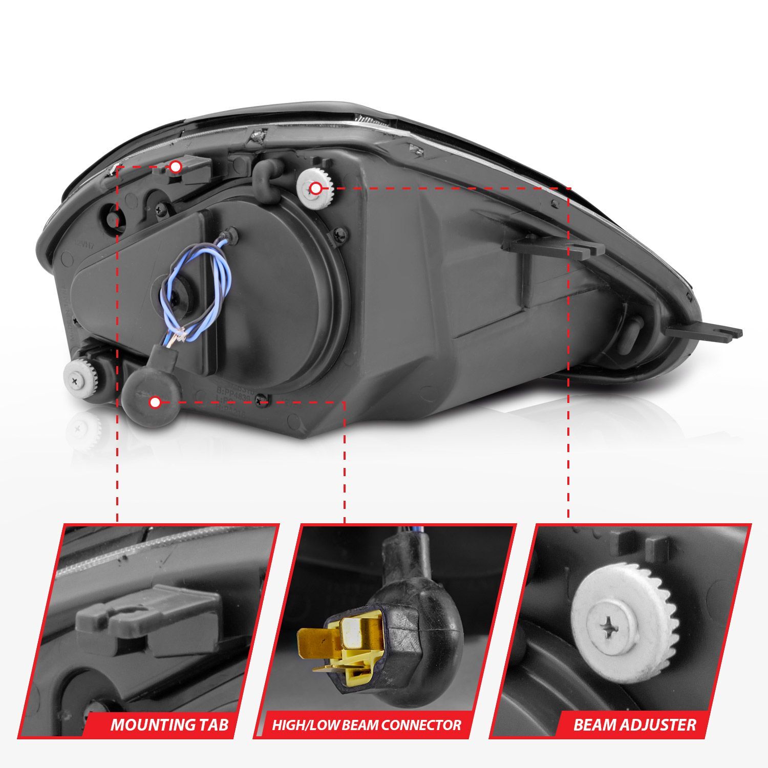 2000-2005 Mitsubishi Eclipse Anzo Projector Headlights W/ Halo Black