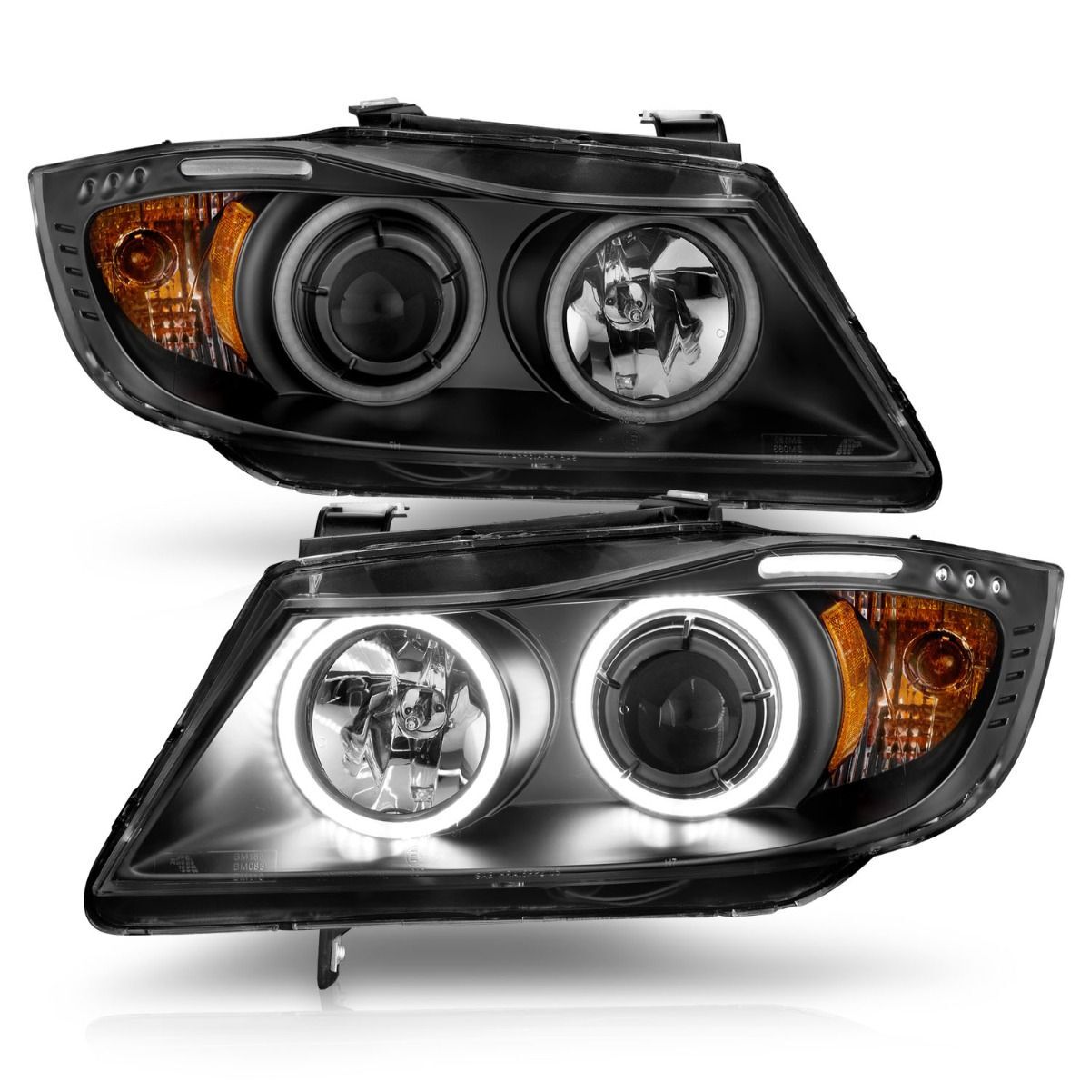 2006-2008 BMW 3-Series E90/E91 4DR Wagon Anzo Projector Headlights W/ Halo W/ LED Bar Black (SMD LED)