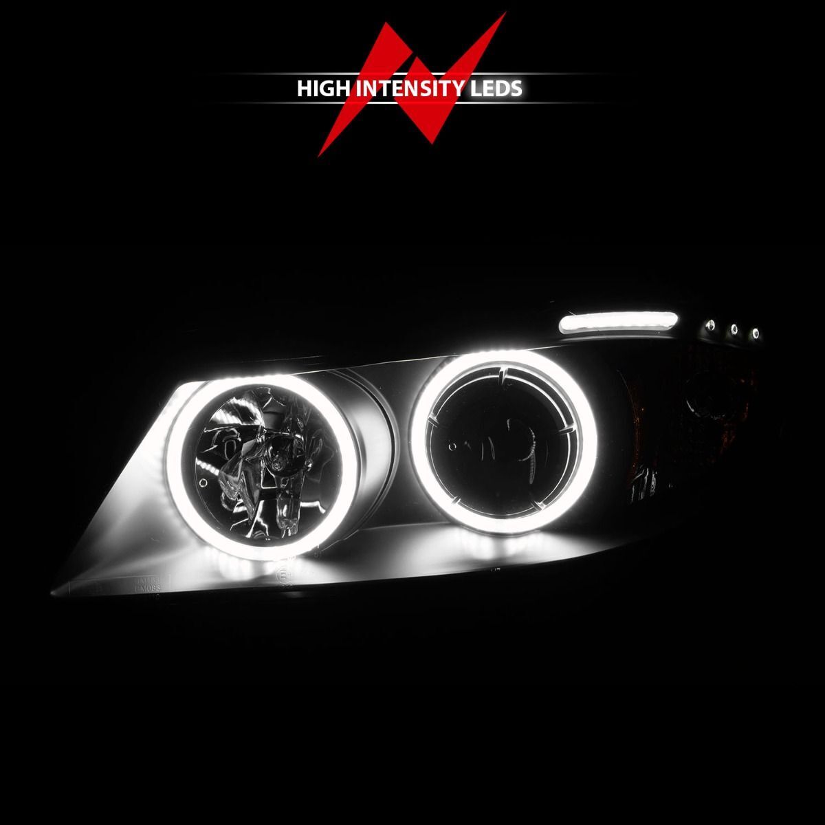 2006-2008 BMW 3-Series E90/E91 4DR Wagon Anzo Projector Headlights W/ Halo W/ LED Bar Black (SMD LED)