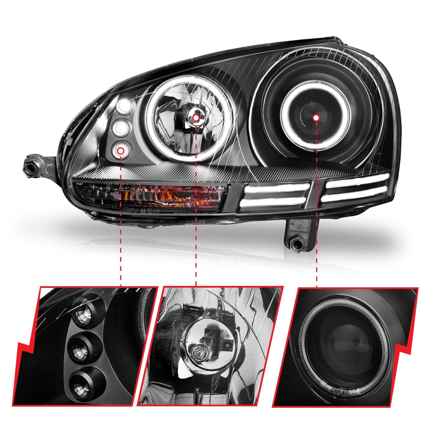 2005-2010 Volkswagen Golf/GTI/Jetta/Rabbit Mk5 Anzo Projector Headlights W/ Halo Black (SMD LED)