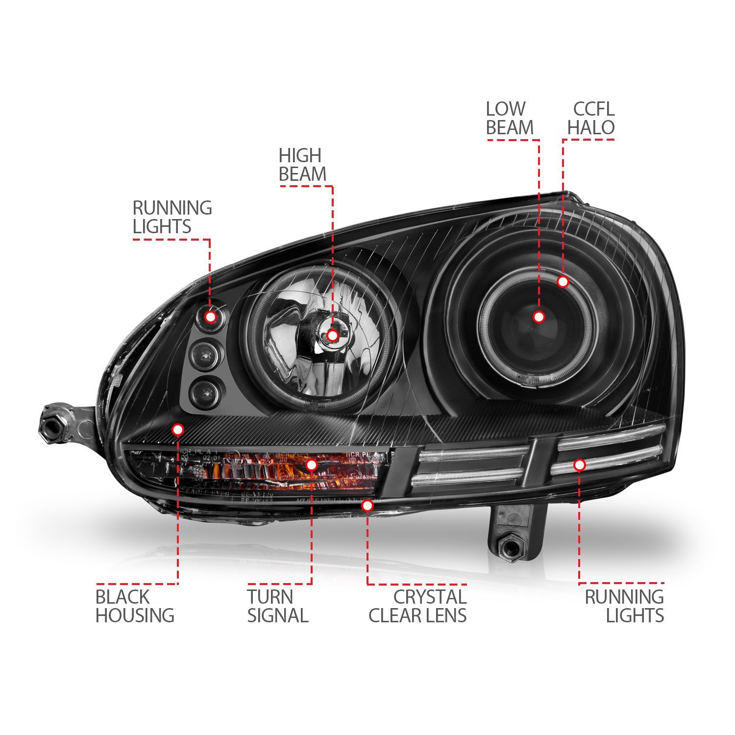 2005-2010 Volkswagen Golf/GTI/Jetta/Rabbit Mk5 Anzo Projector Headlights W/ Halo Black (SMD LED)