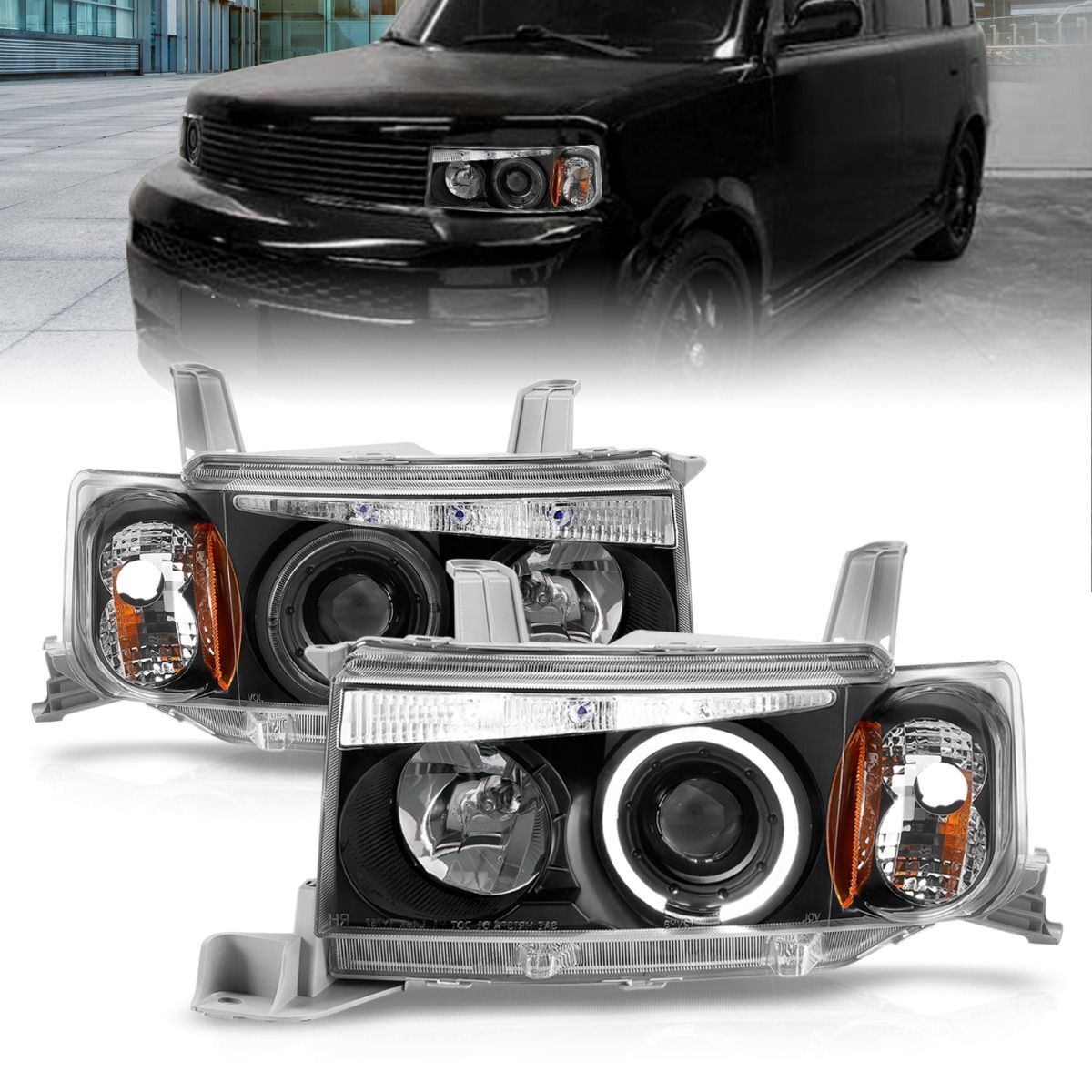 2004-2007 Scion xB Anzo Projector Headlights W/ Halo Black G2 - 121347