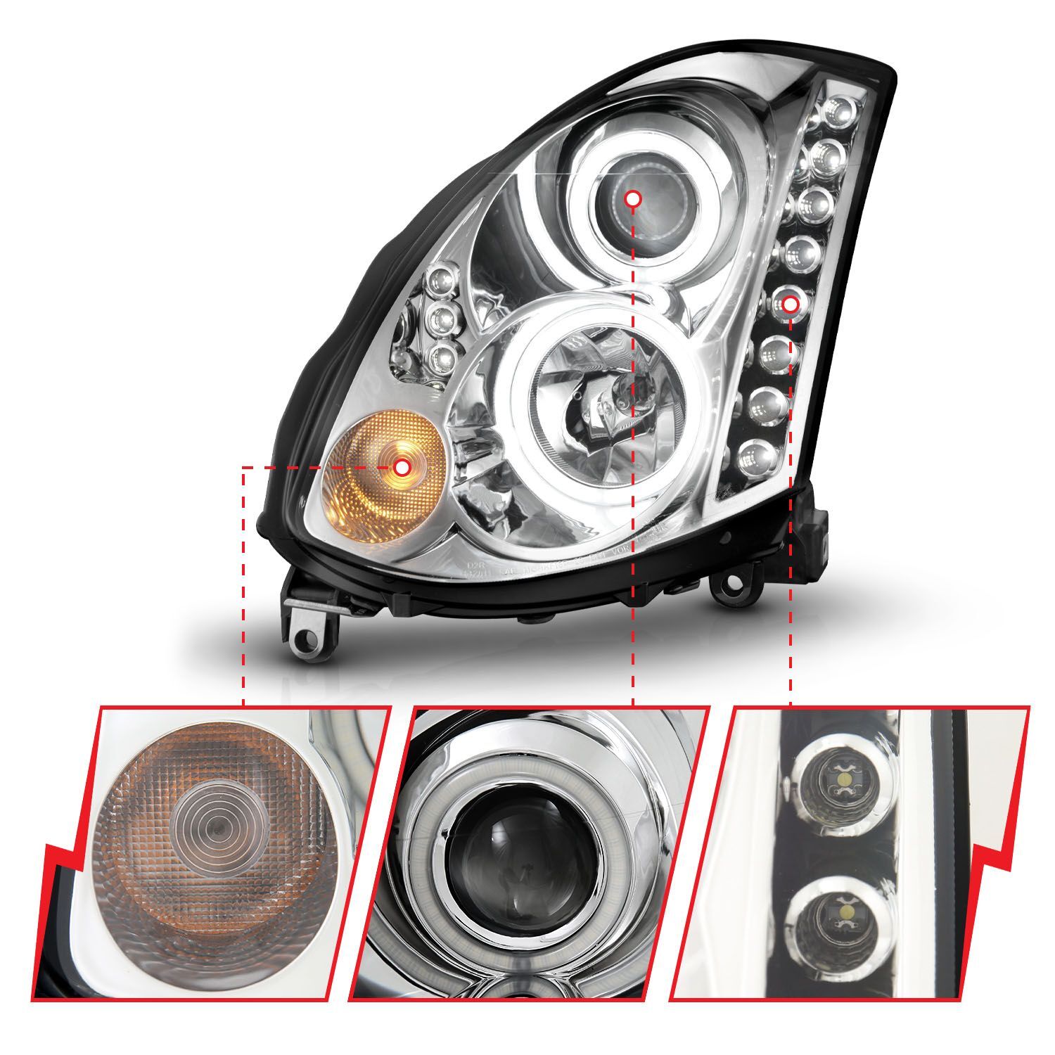 2003-2007 Infiniti G35 2DR Anzo Projector Headlights W/ Halo Chrome (SMD LED) (Hid Compatible)