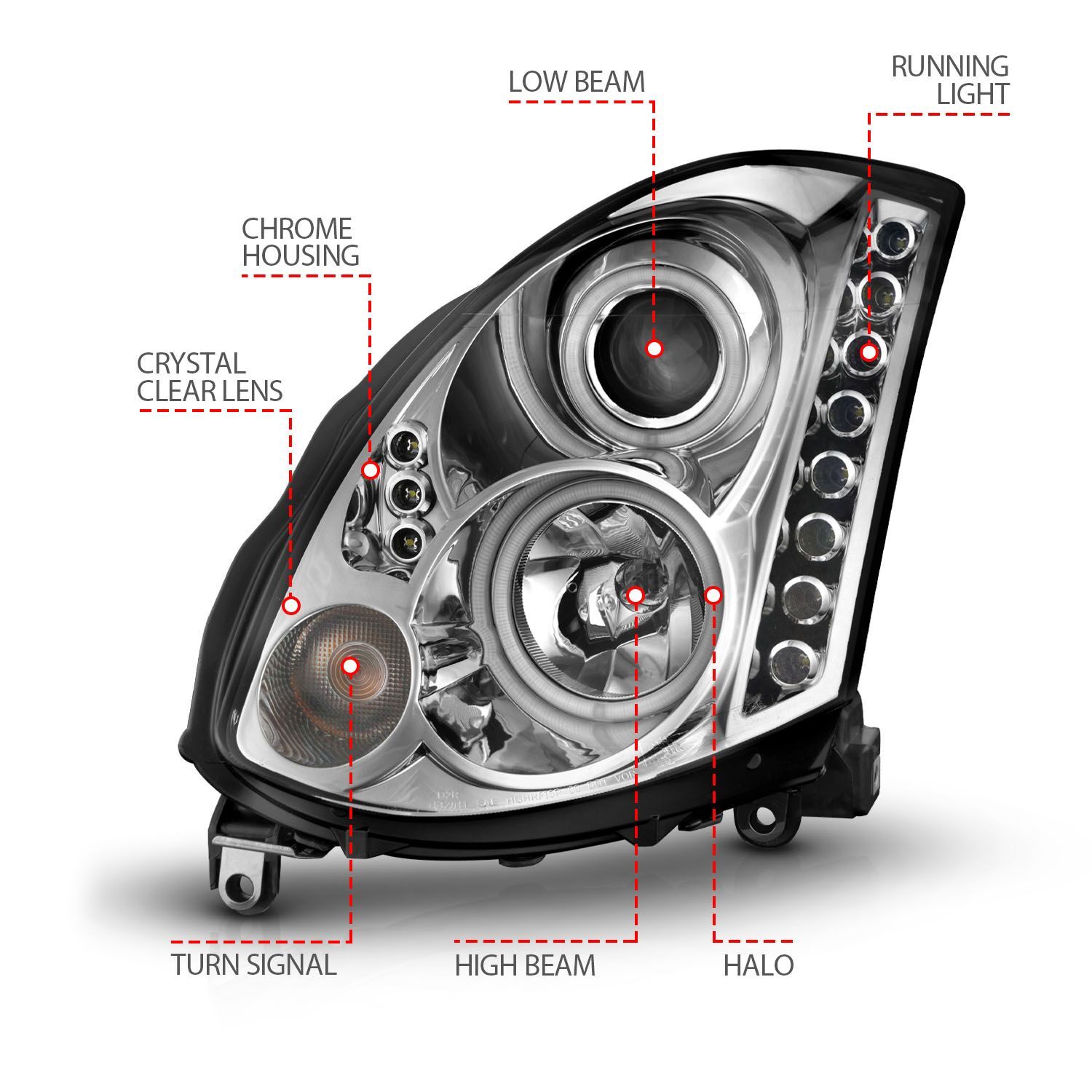 2003-2007 Infiniti G35 2DR Anzo Projector Headlights W/ Halo Chrome (SMD LED) (Hid Compatible)