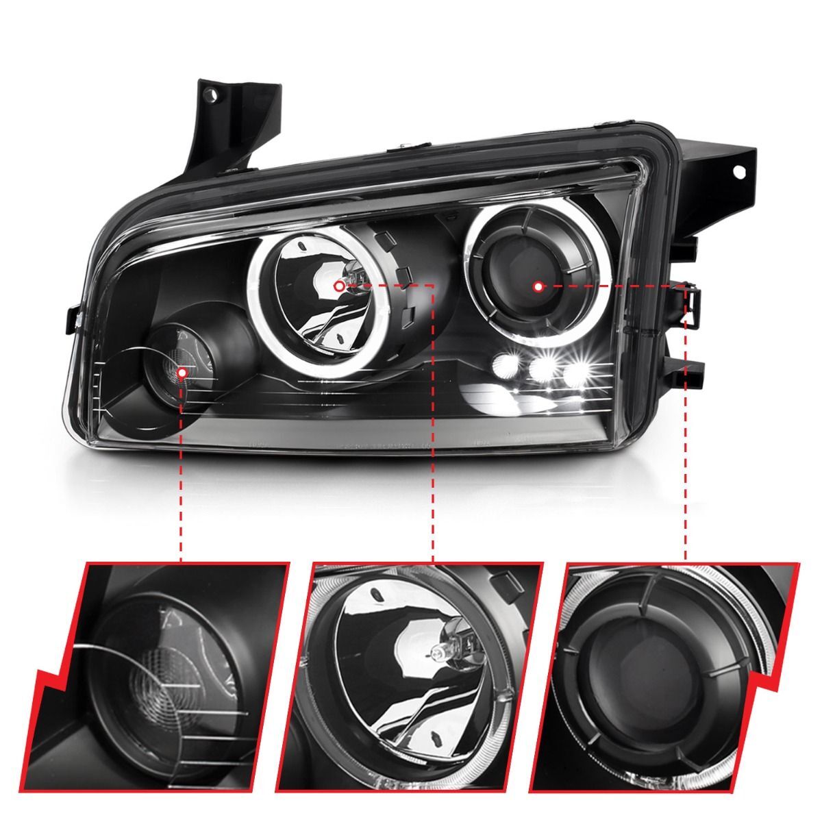 2006-2010 Dodge Charger Anzo Projector Headlights W/ Halo Black