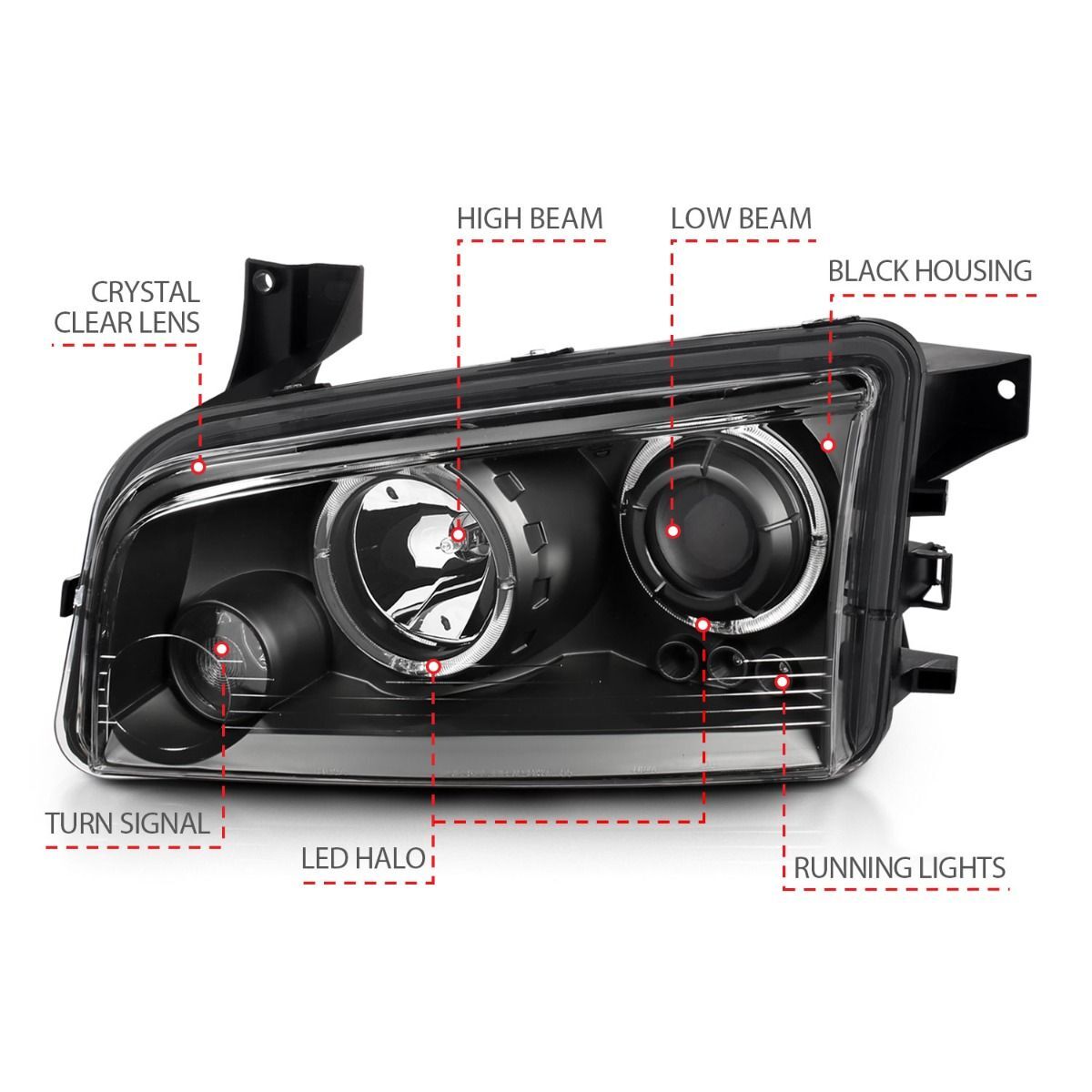 2006-2010 Dodge Charger Anzo Projector Headlights W/ Halo Black
