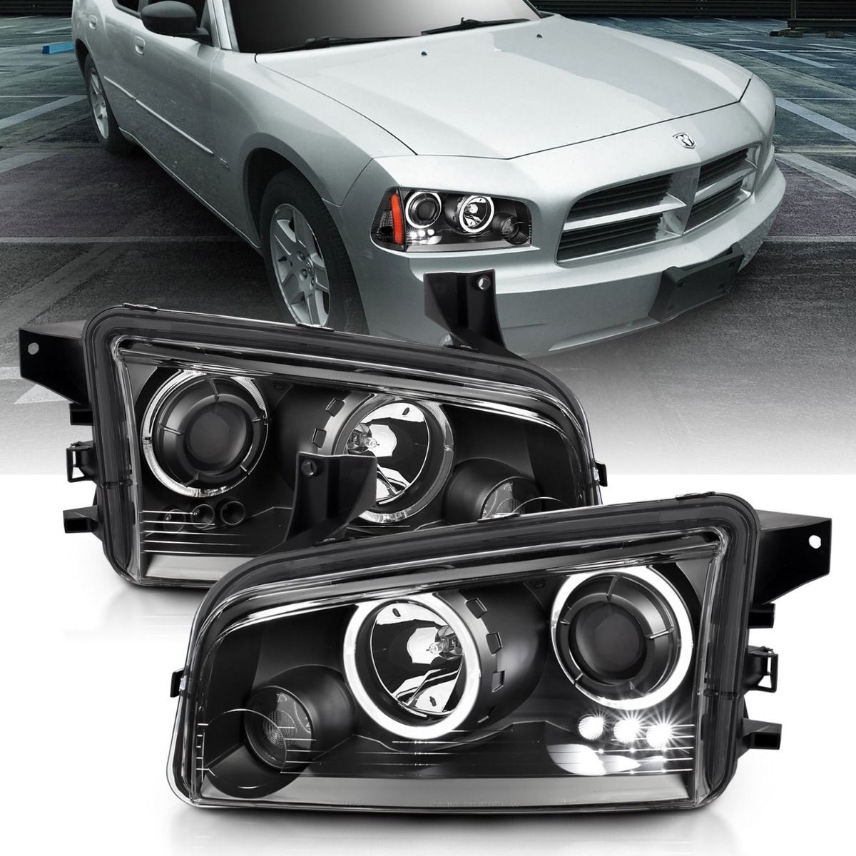 2006-2010 Dodge Charger Anzo Projector Headlights W/ Halo Black - 121381
