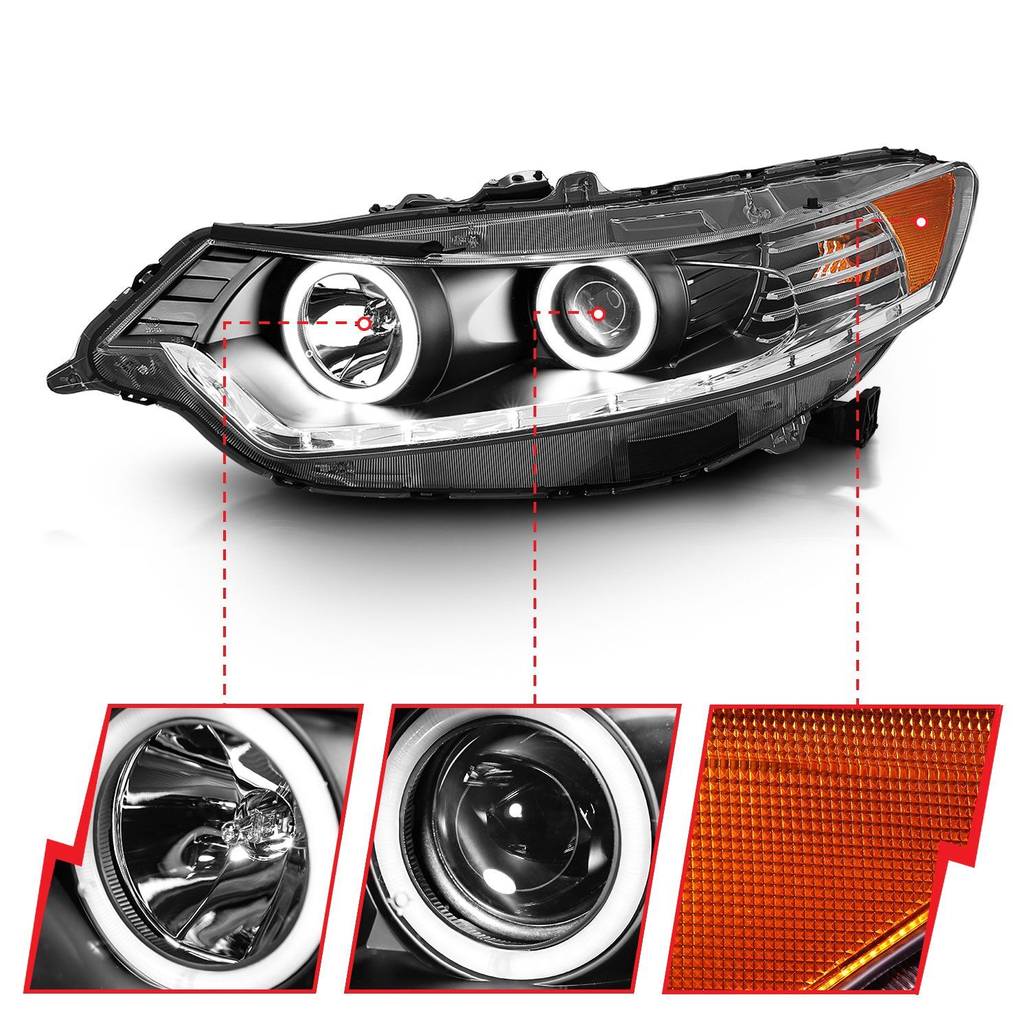 2009-2012 Acura TSX Anzo Projector Headlights W/ Halo Black (SMD LED) (Hid Compatible)