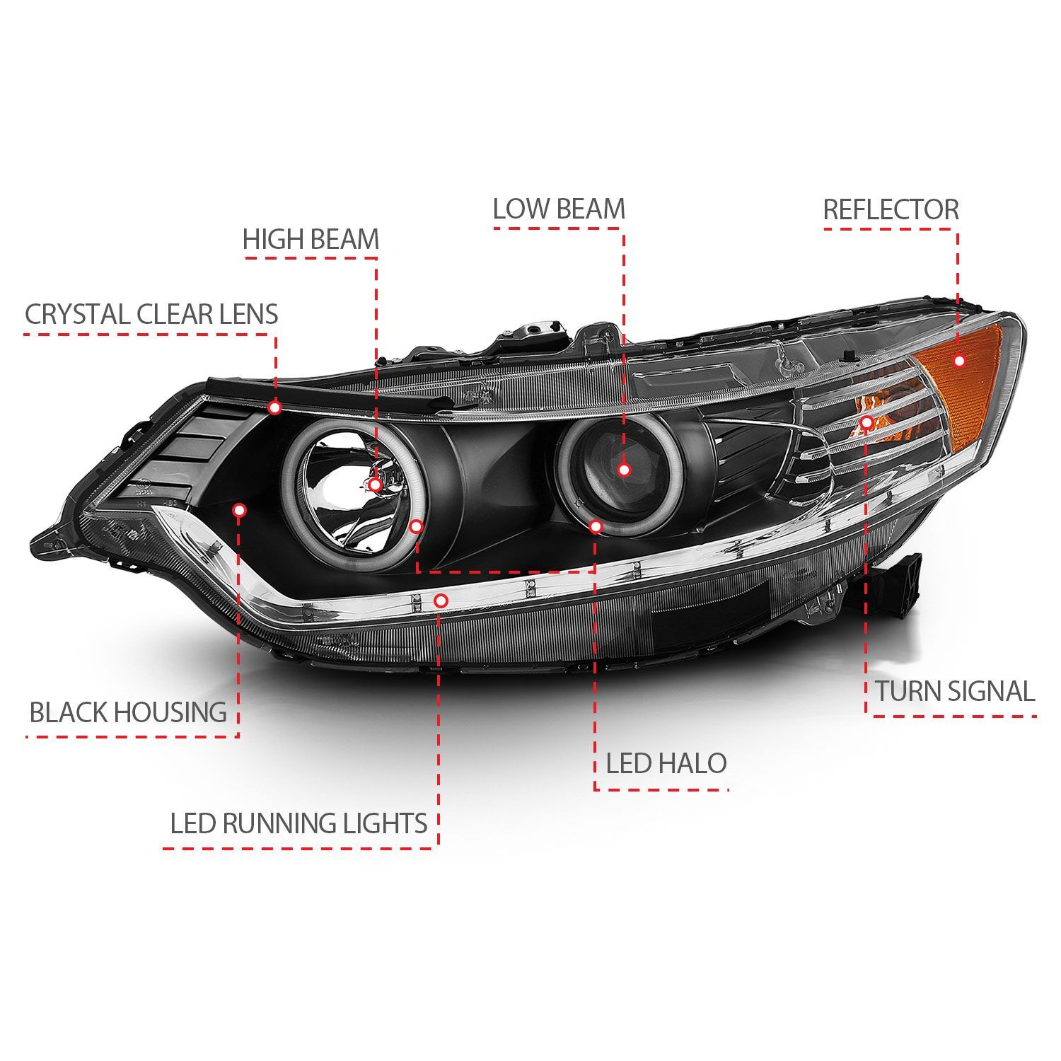 2009-2012 Acura TSX Anzo Projector Headlights W/ Halo Black (SMD LED) (Hid Compatible)