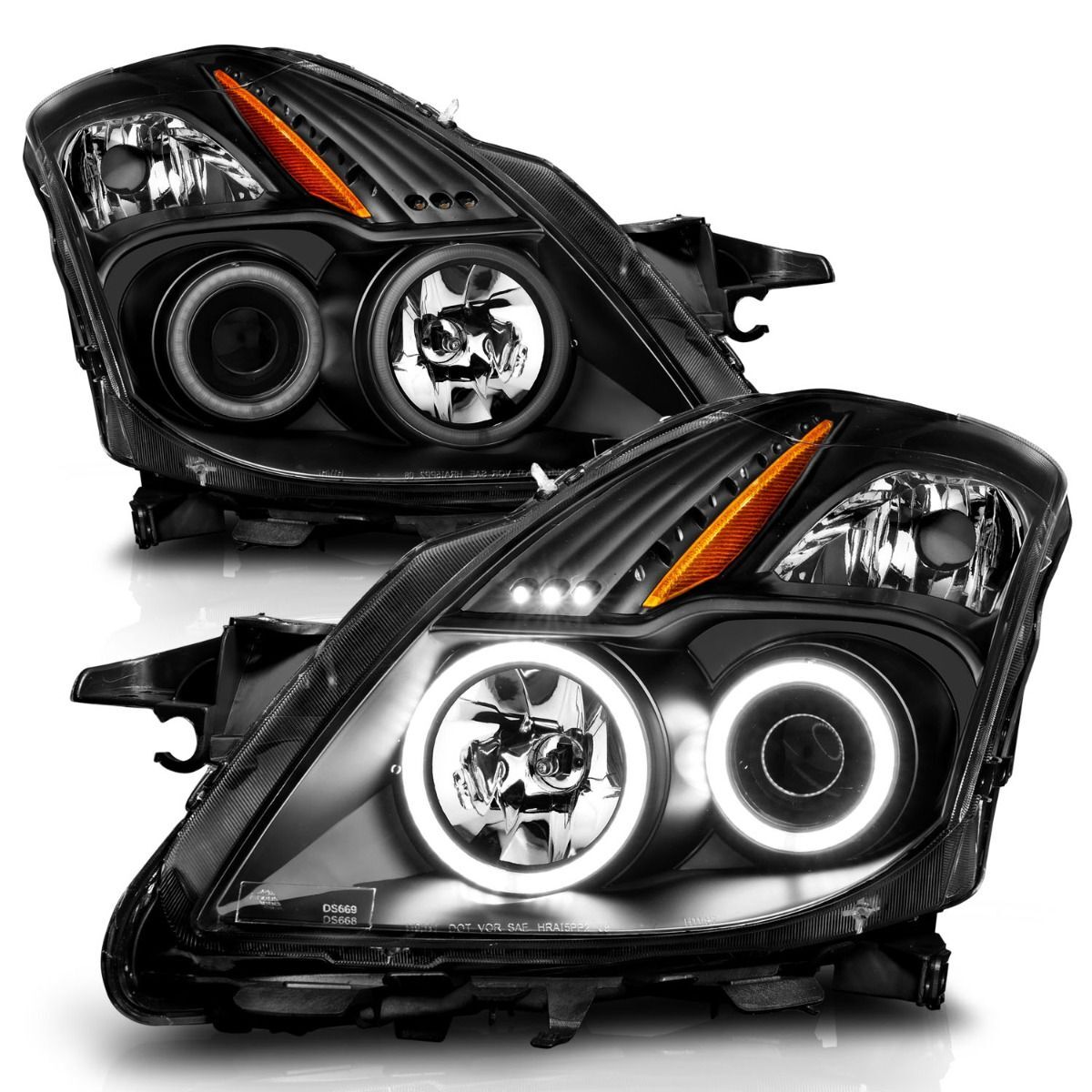 2008-2009 Nissan Altima 2DR Anzo Projector Headlights W/ Halo Black (SMD LED)