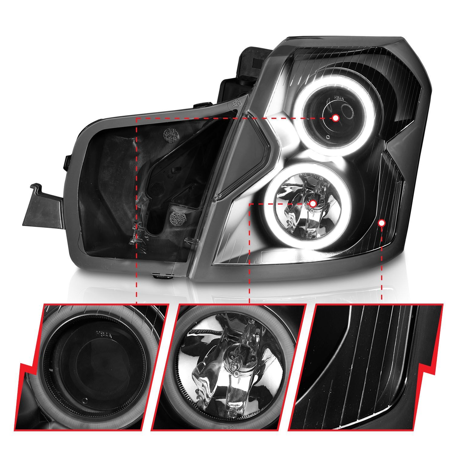 2003-2007 Cadillac CTS Anzo Projector Headlights W/ Halo Black (SMD LED)