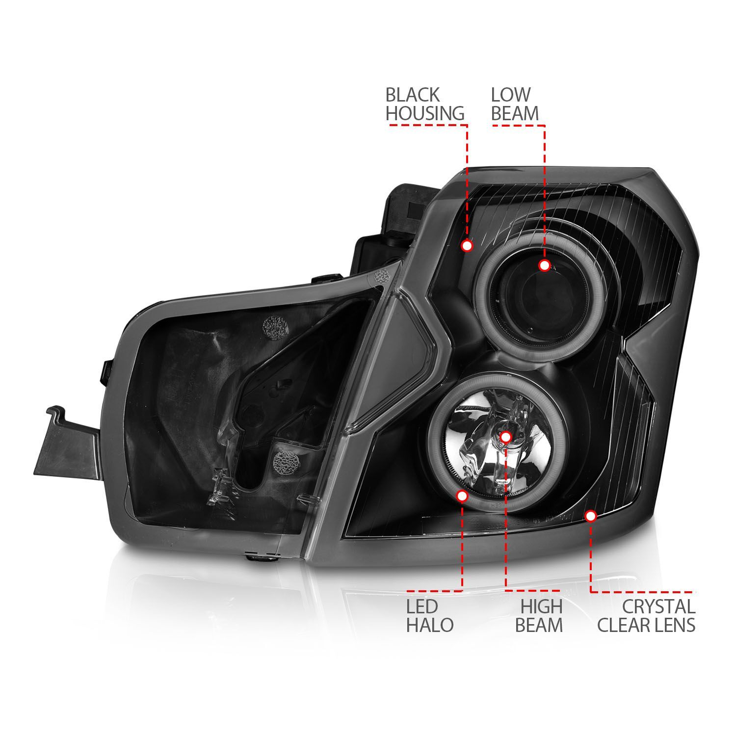 2003-2007 Cadillac CTS Anzo Projector Headlights W/ Halo Black (SMD LED)
